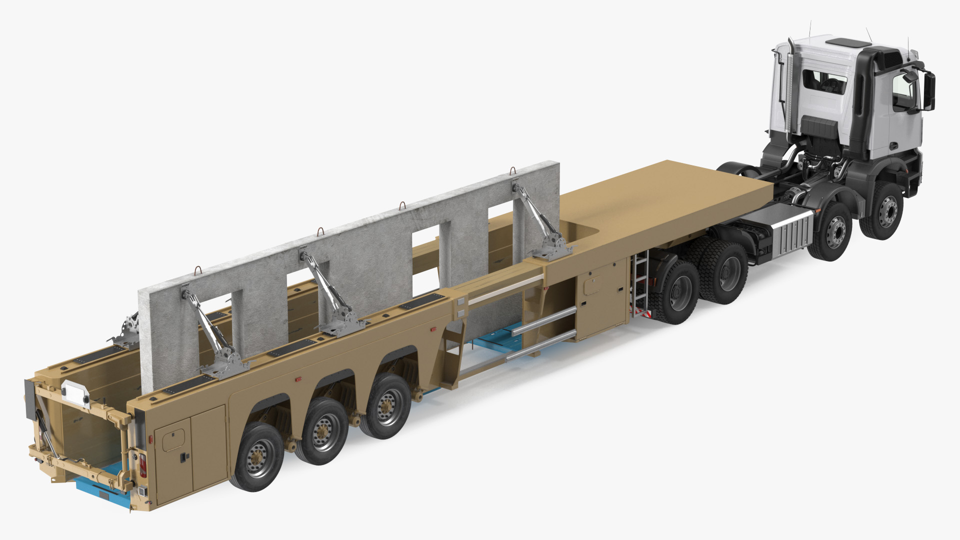 3D Truck with Concrete Panel Semi Trailer model