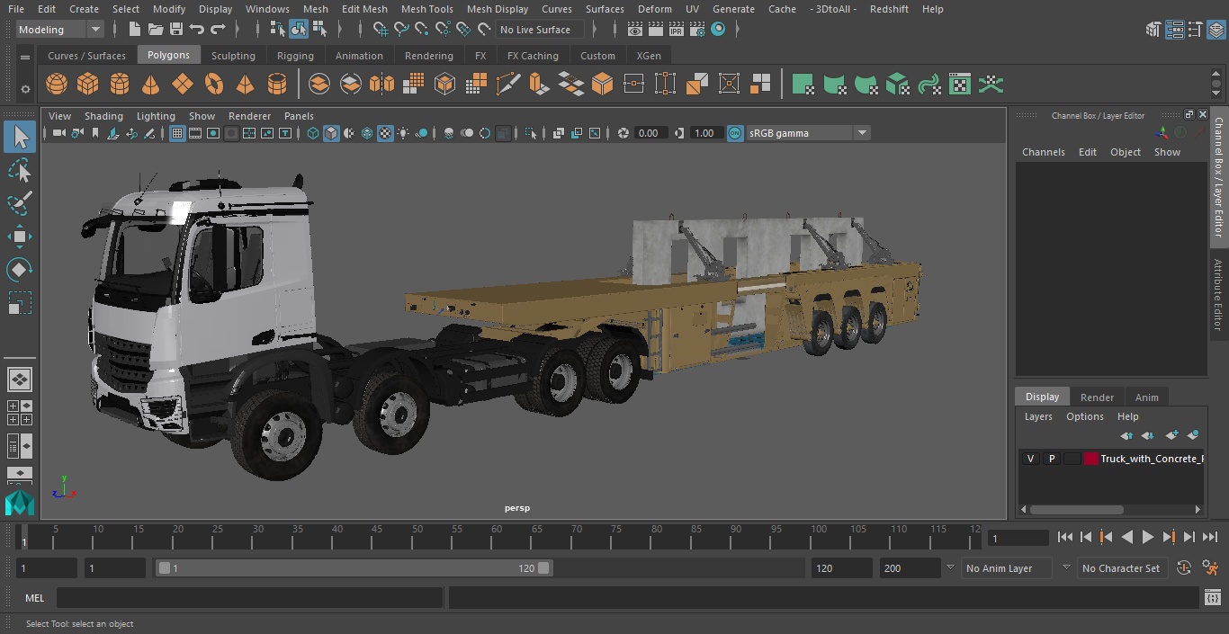 3D Truck with Concrete Panel Semi Trailer model
