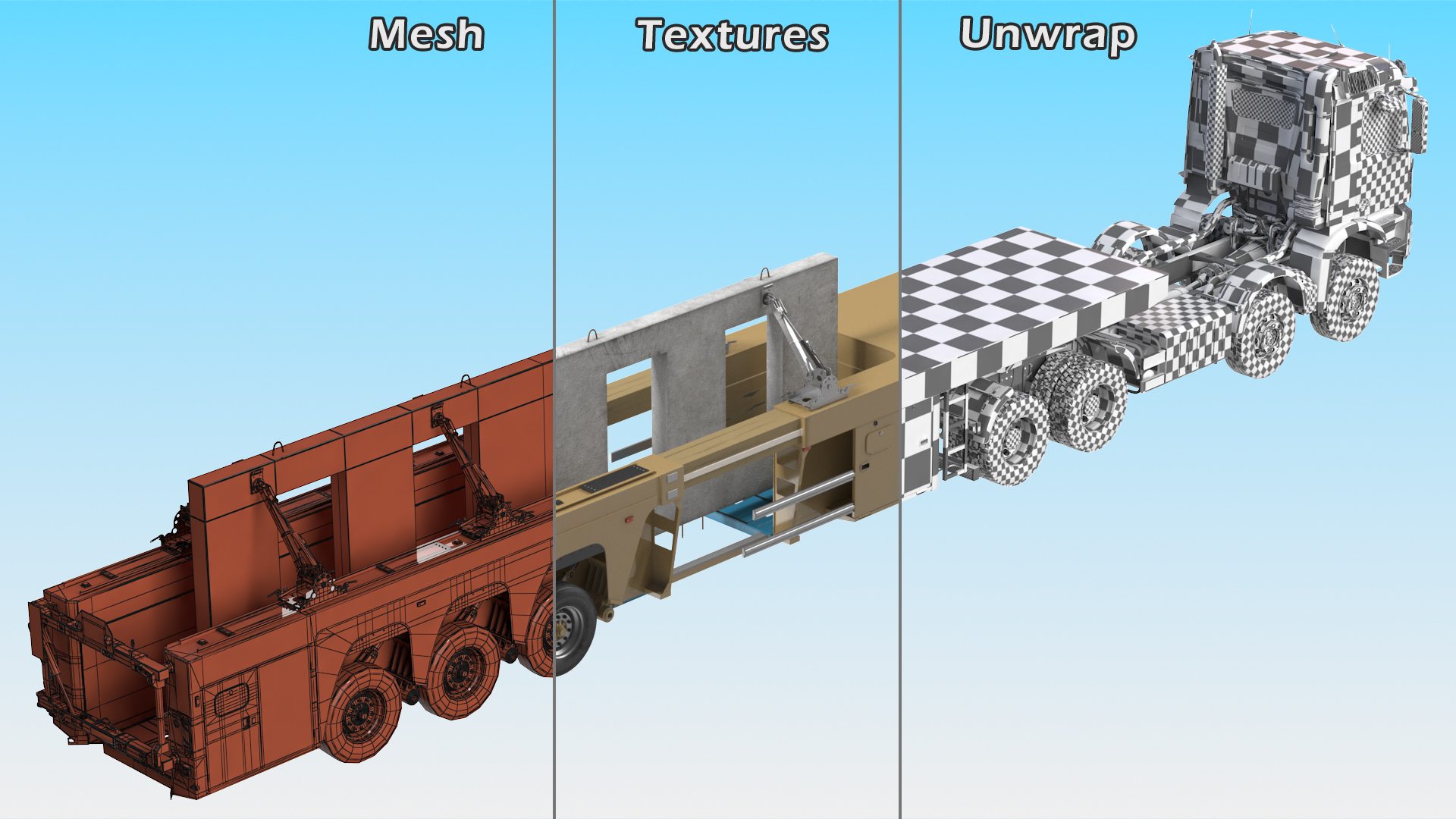 3D Truck with Concrete Panel Semi Trailer model