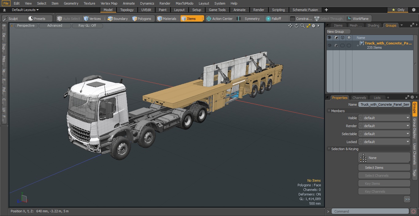 3D Truck with Concrete Panel Semi Trailer model