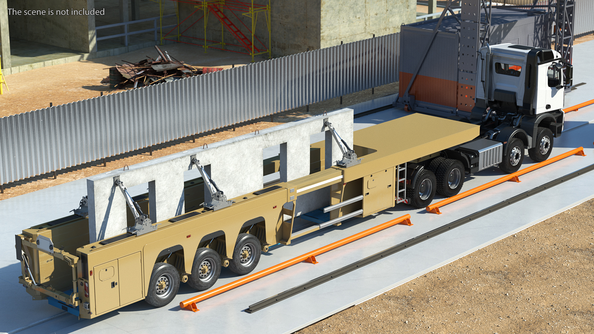 3D Truck with Concrete Panel Semi Trailer model