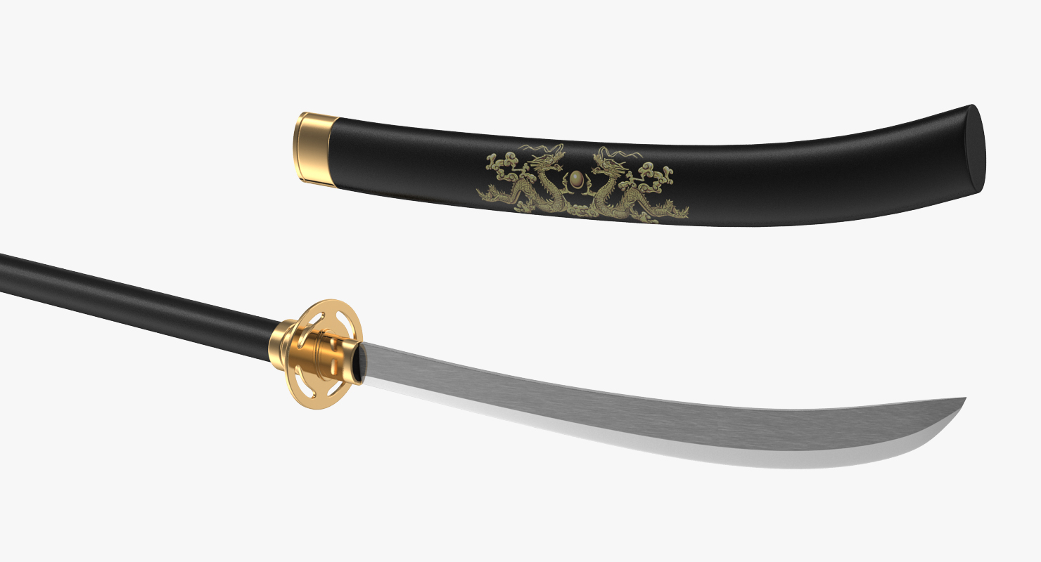 3D Naginata Japanese Pole Weapon Set model