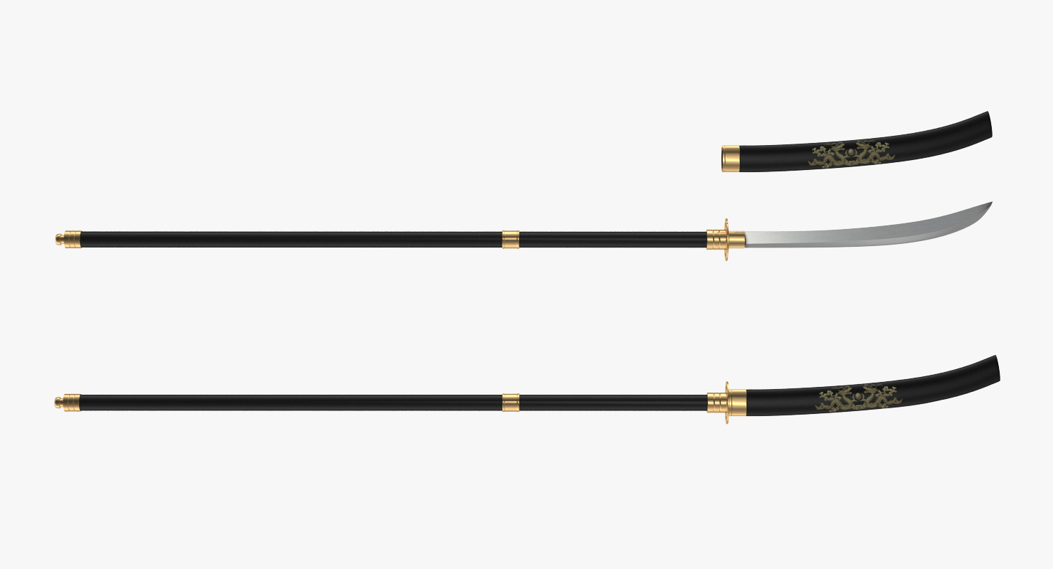 3D Naginata Japanese Pole Weapon Set model