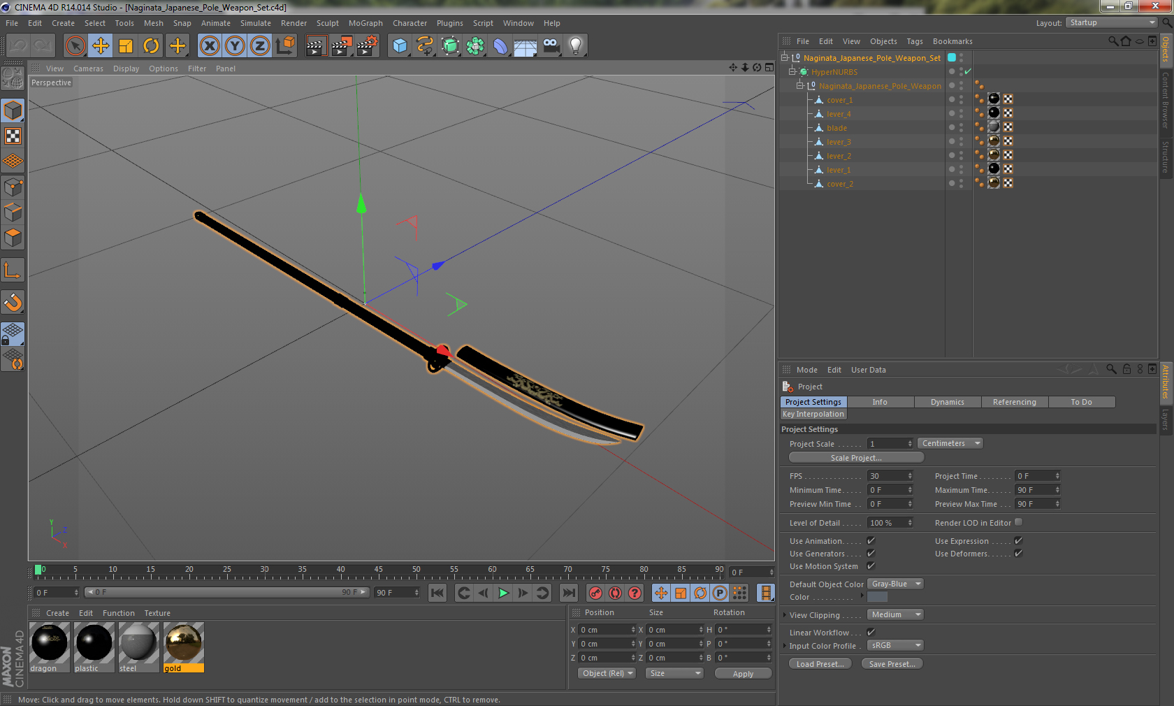 3D Naginata Japanese Pole Weapon Set model