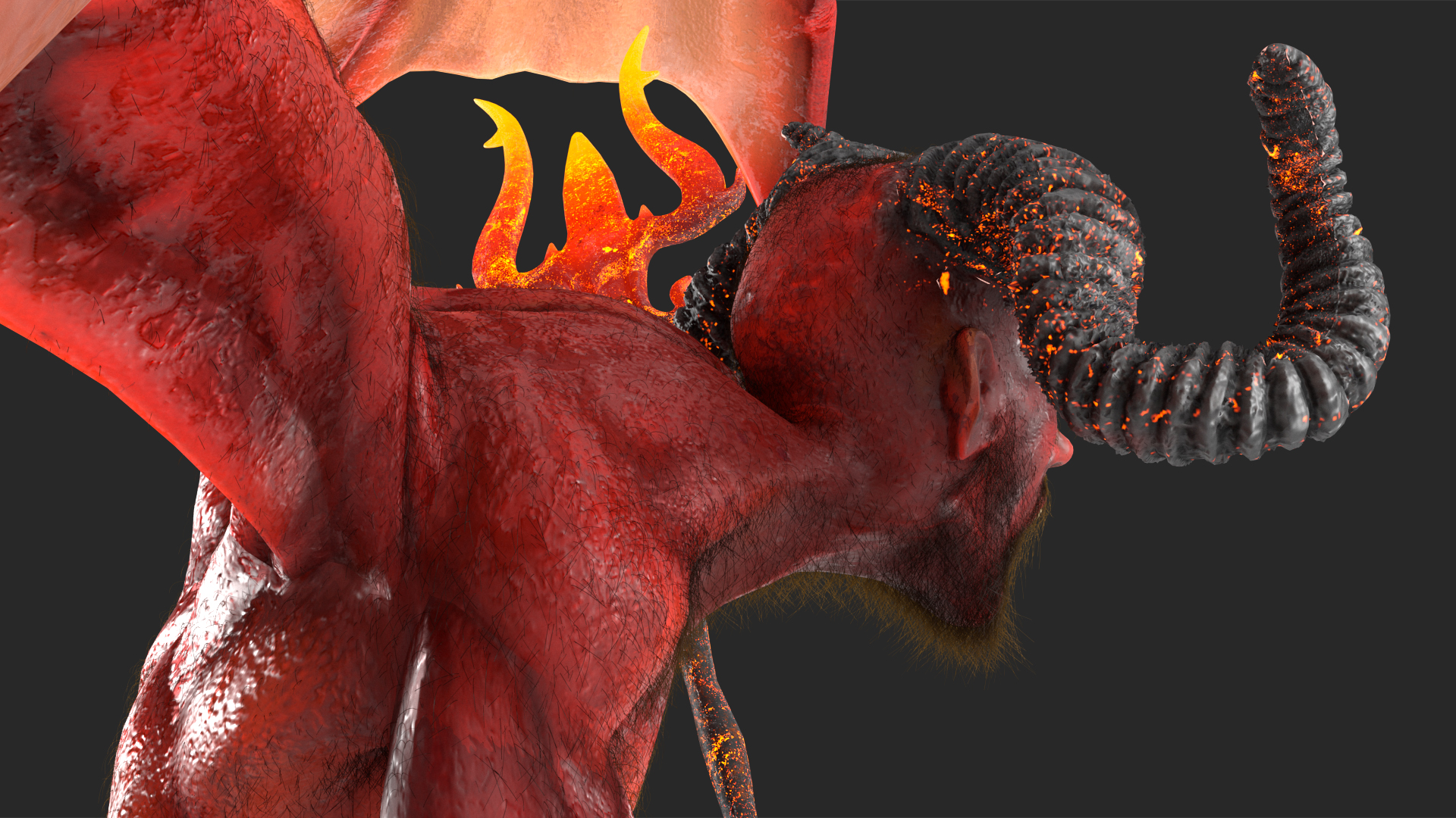 3D Devil Character with Trident Angry Pose Fur model