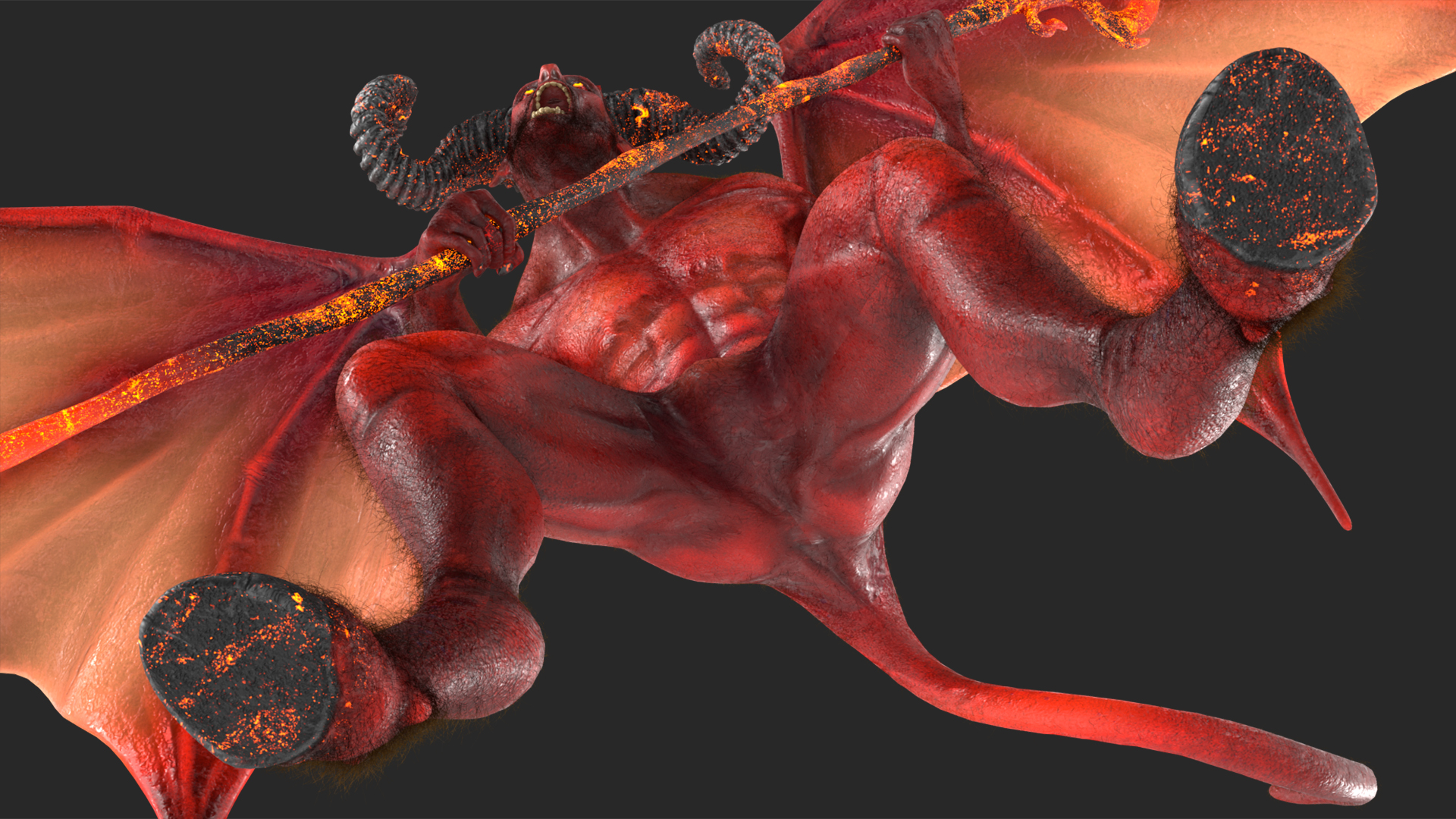 3D Devil Character with Trident Angry Pose Fur model