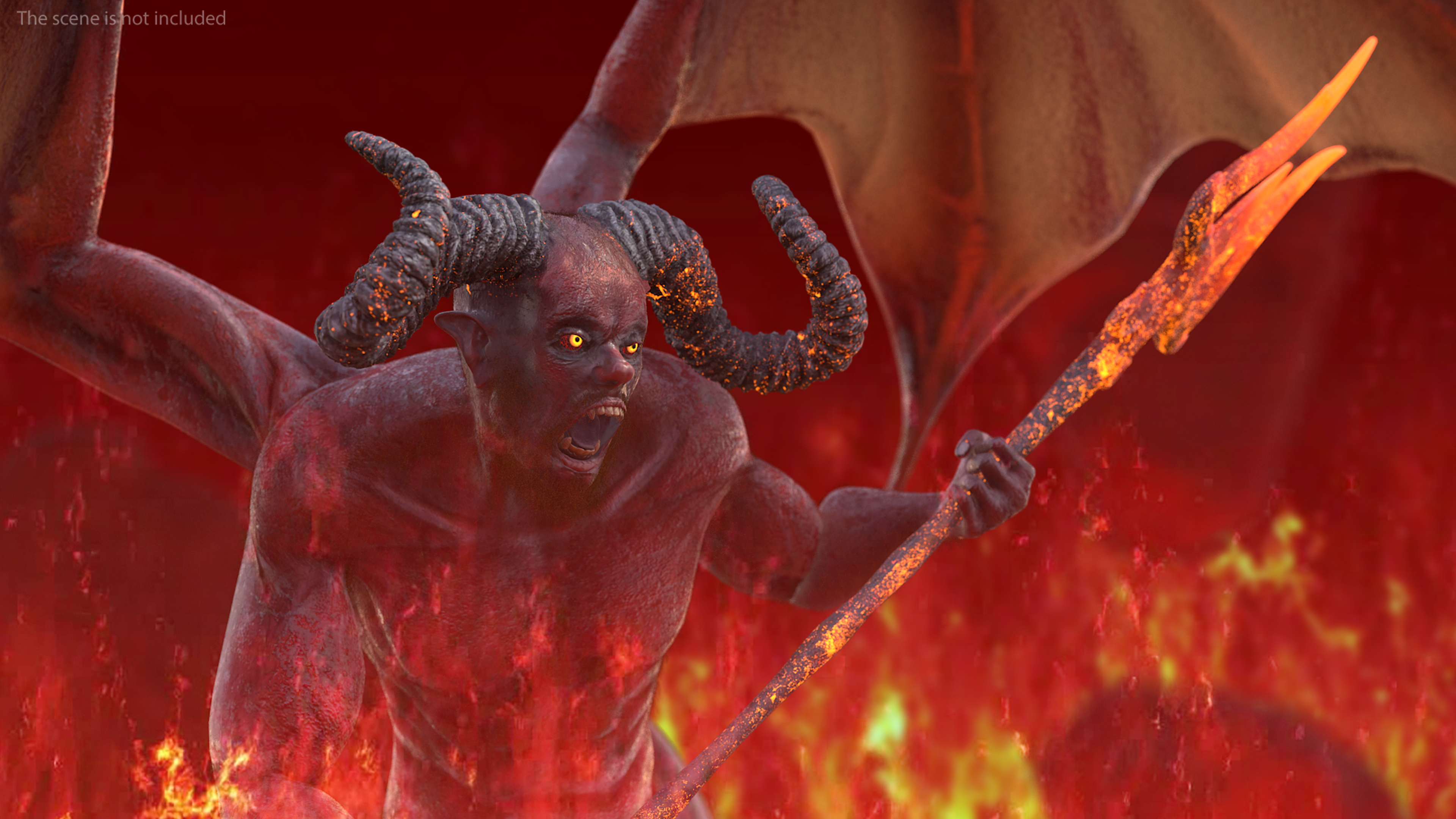 3D Devil Character with Trident Angry Pose Fur model