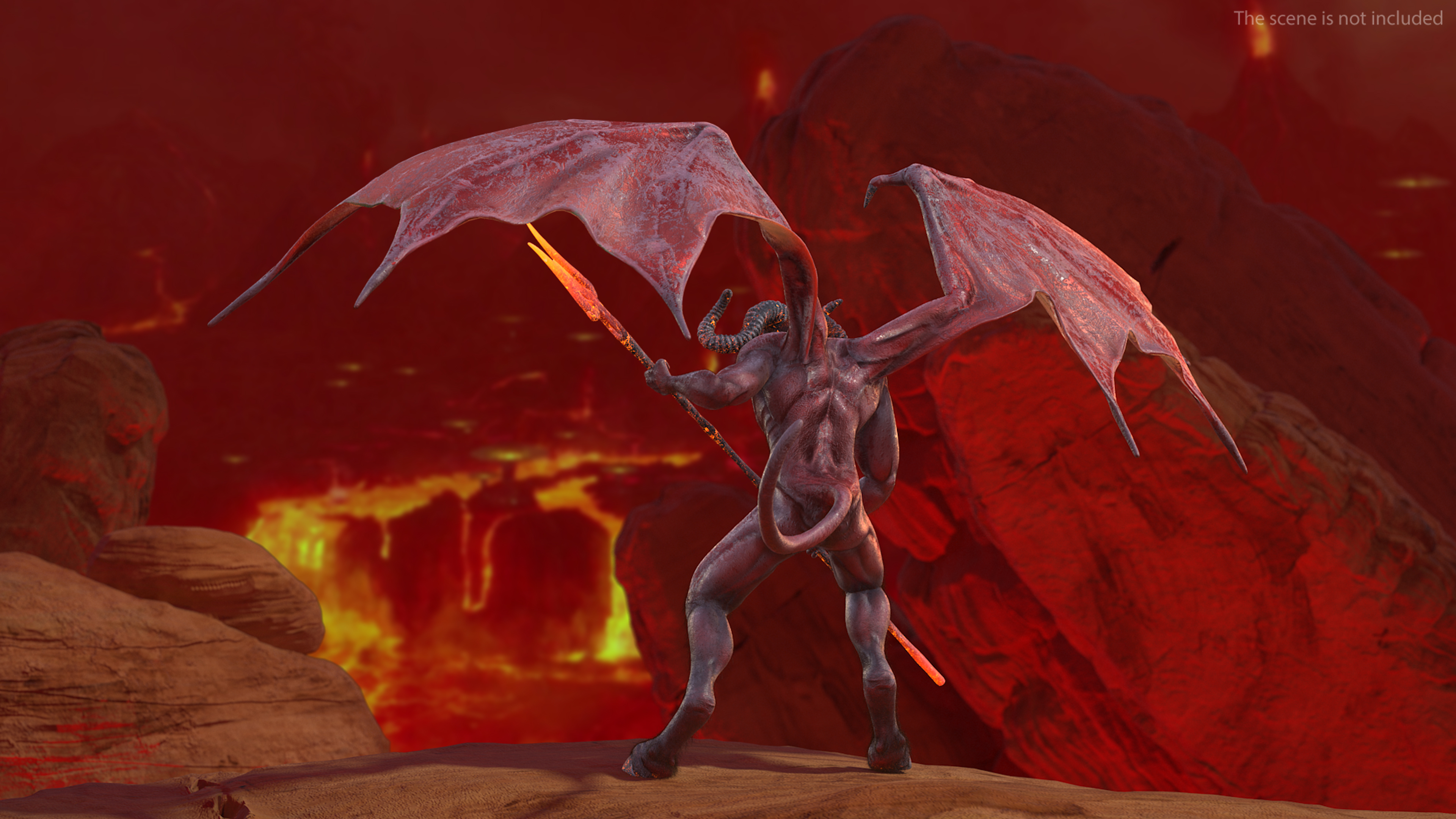 3D Devil Character with Trident Angry Pose Fur model