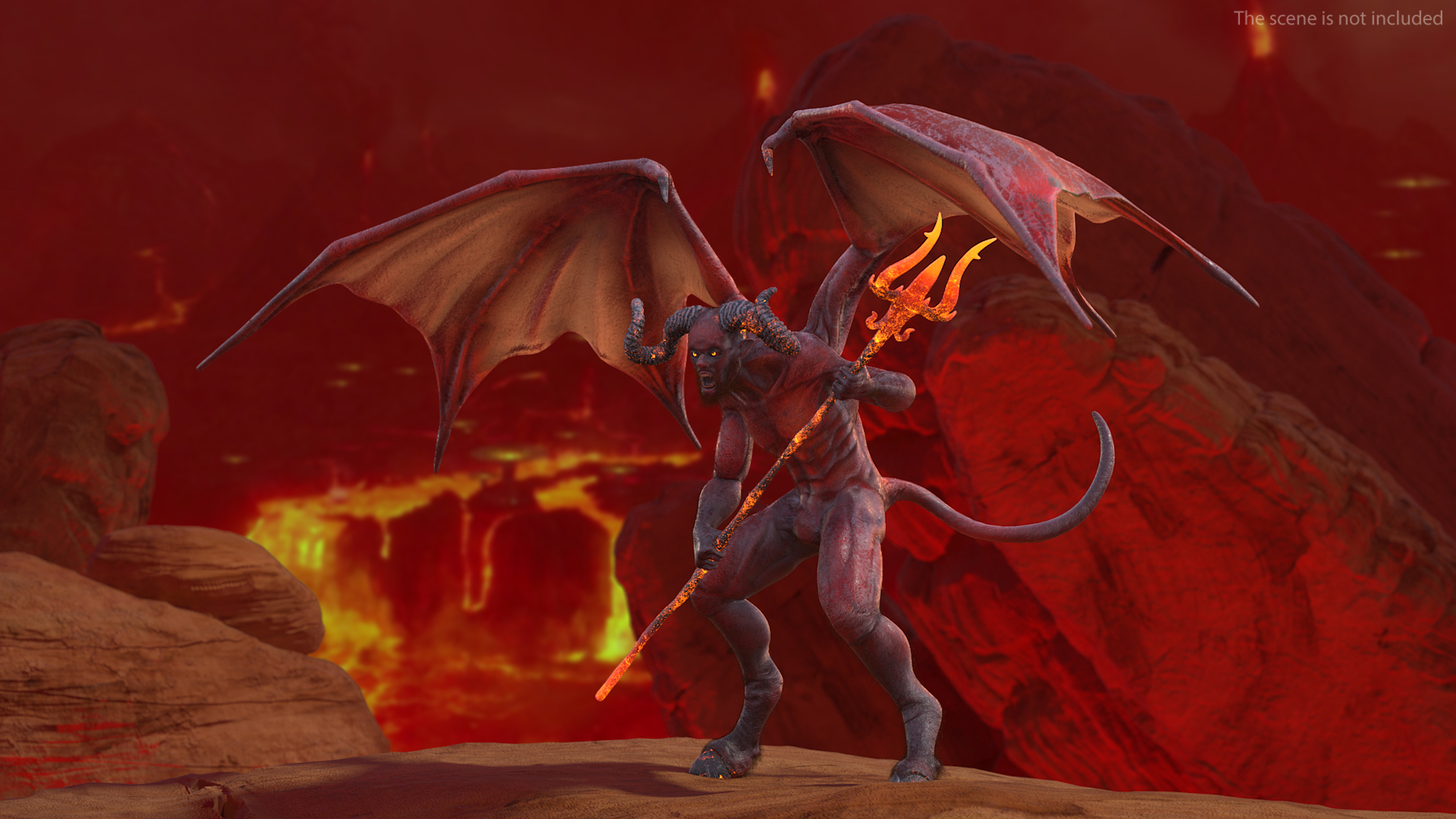 3D Devil Character with Trident Angry Pose Fur model