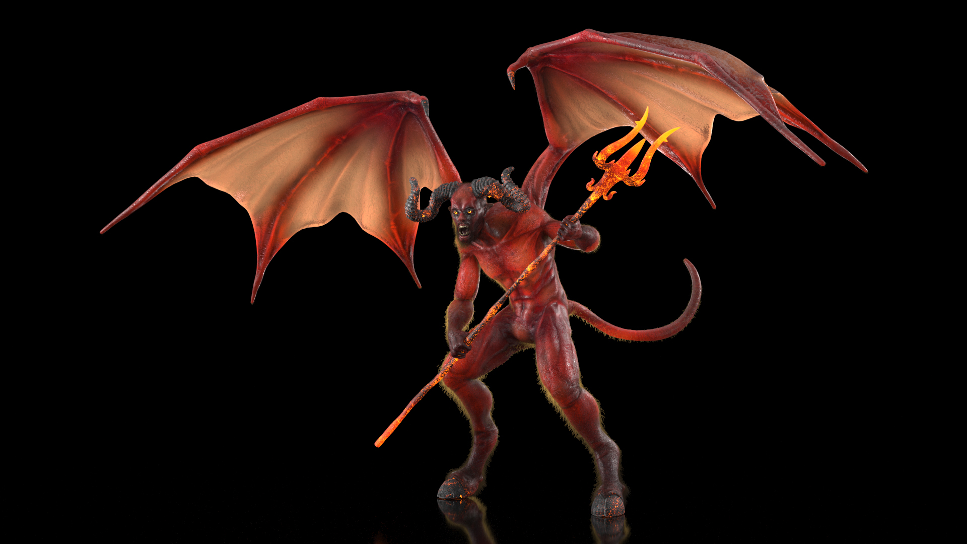 3D Devil Character with Trident Angry Pose Fur model