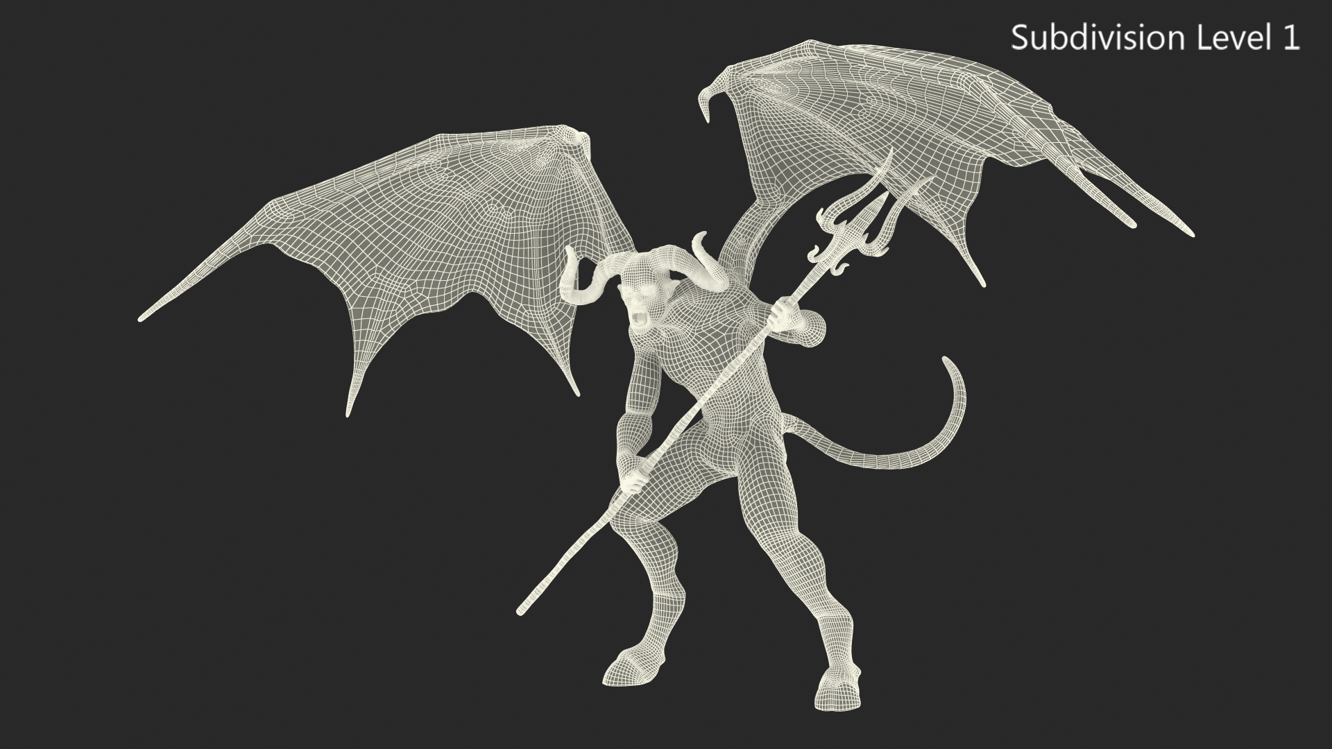 3D Devil Character with Trident Angry Pose Fur model