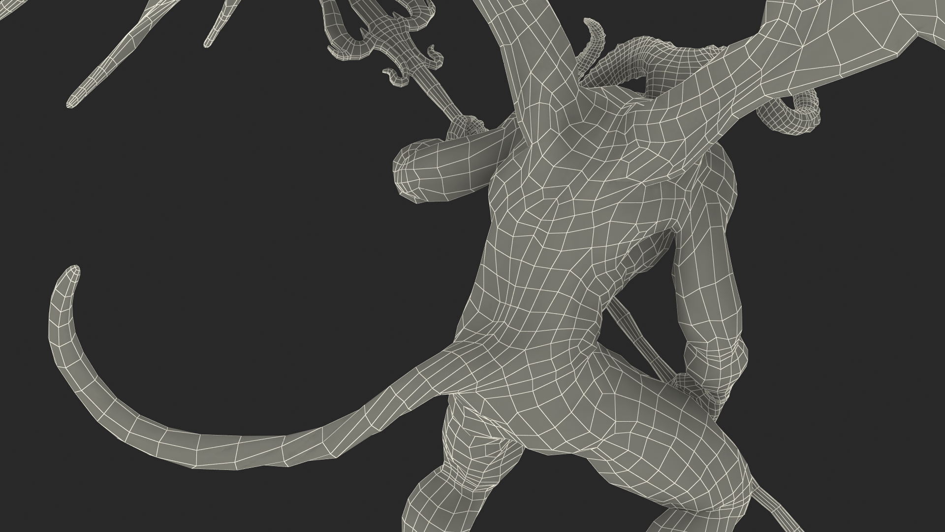 3D Devil Character with Trident Angry Pose Fur model