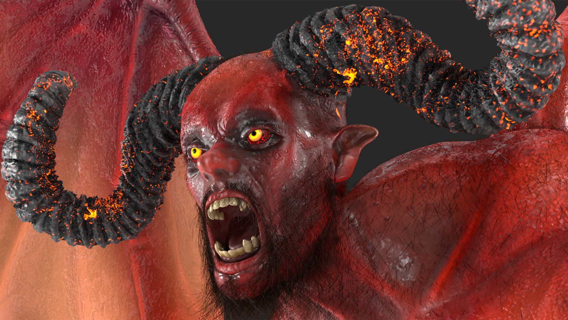 3D Devil Character with Trident Angry Pose Fur model