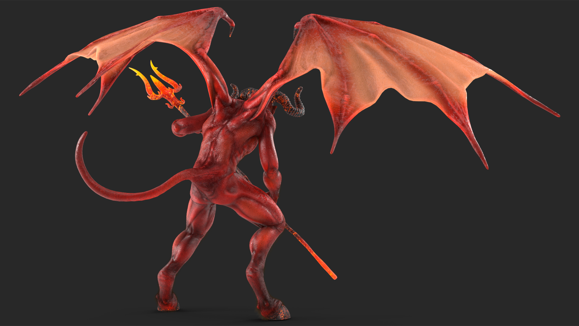 3D Devil Character with Trident Angry Pose Fur model