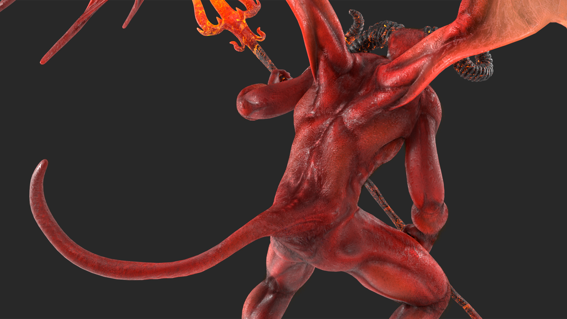 3D Devil Character with Trident Angry Pose Fur model