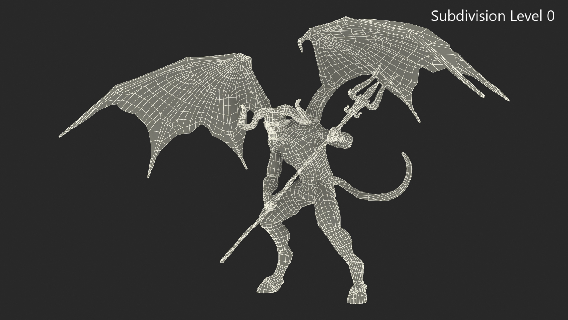 3D Devil Character with Trident Angry Pose Fur model