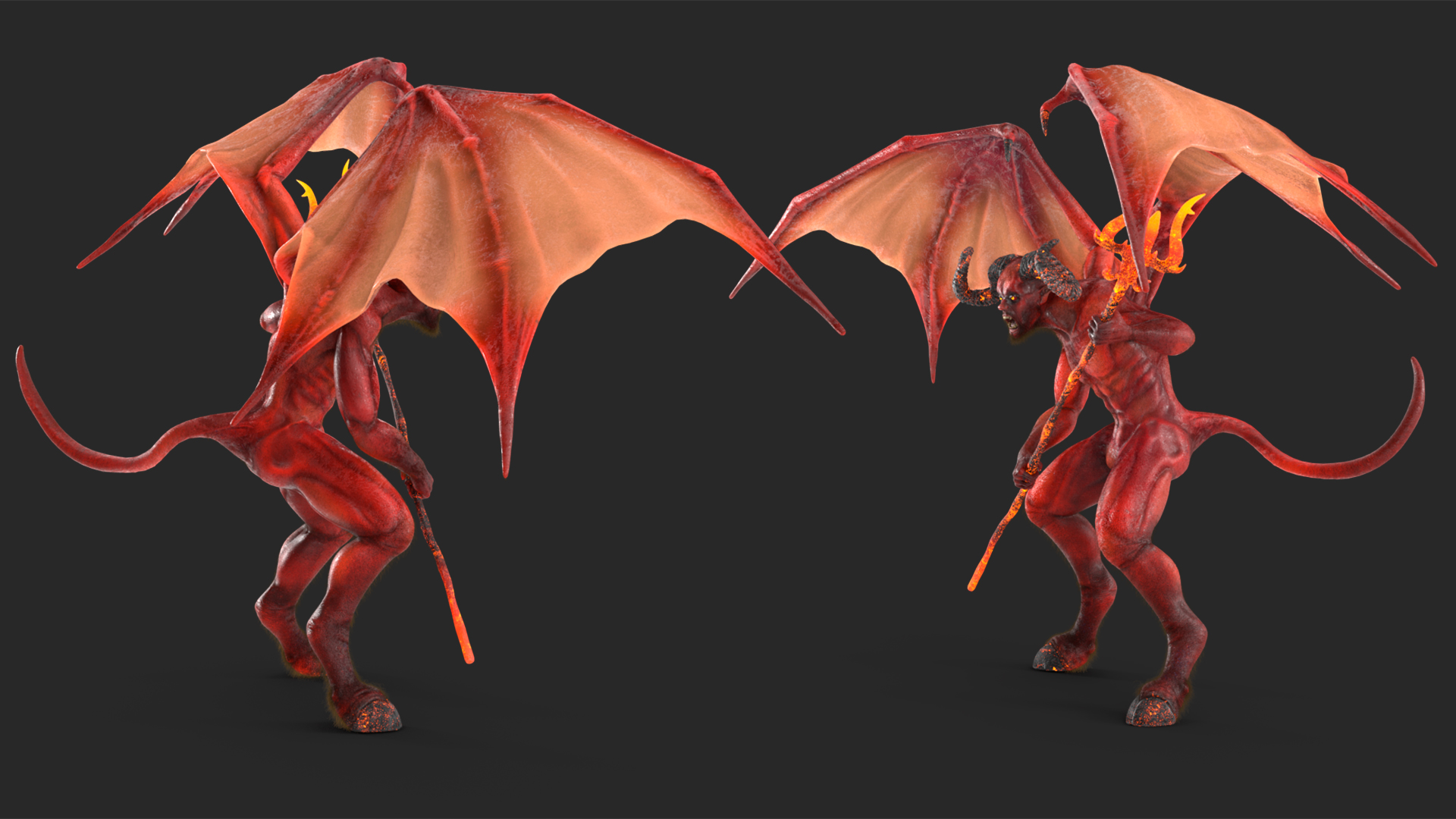 3D Devil Character with Trident Angry Pose Fur model