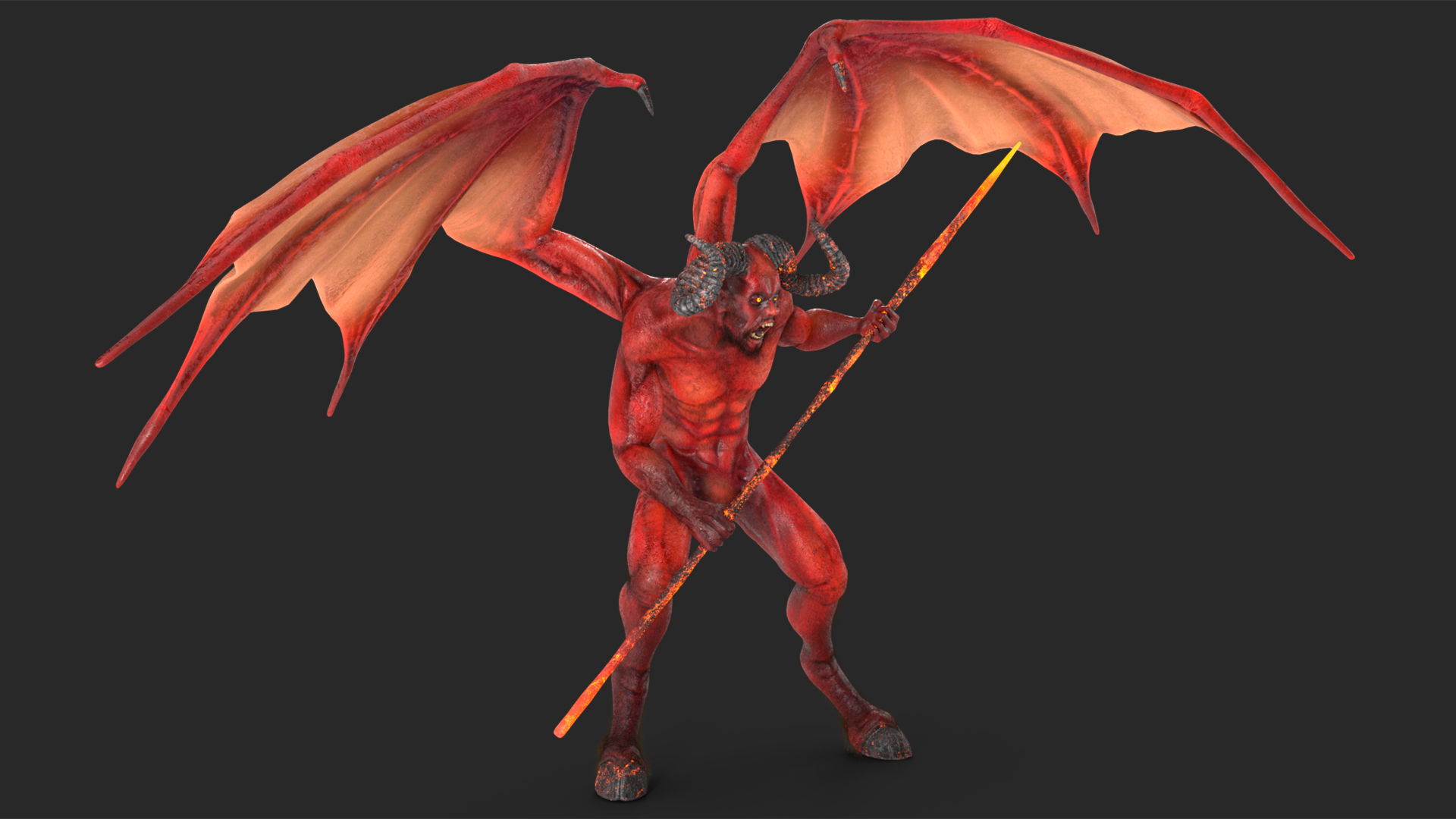3D Devil Character with Trident Angry Pose Fur model