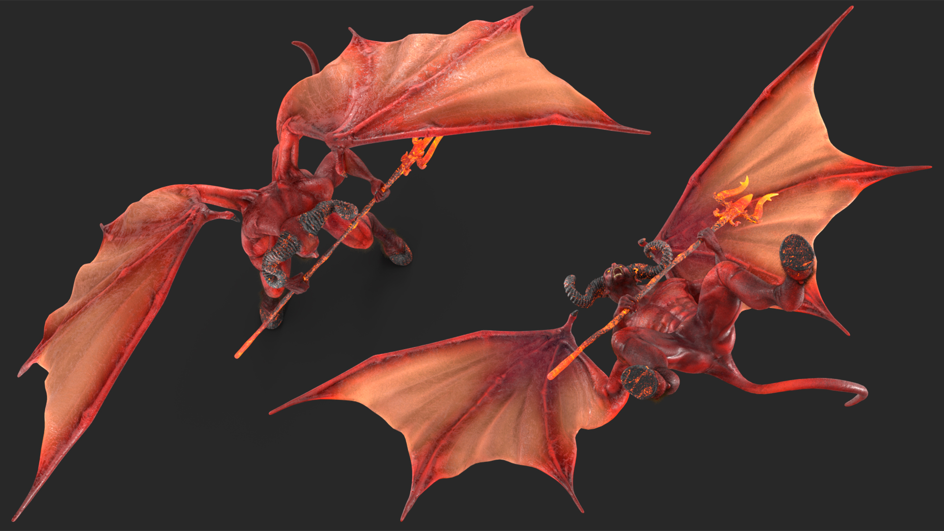 3D Devil Character with Trident Angry Pose Fur model