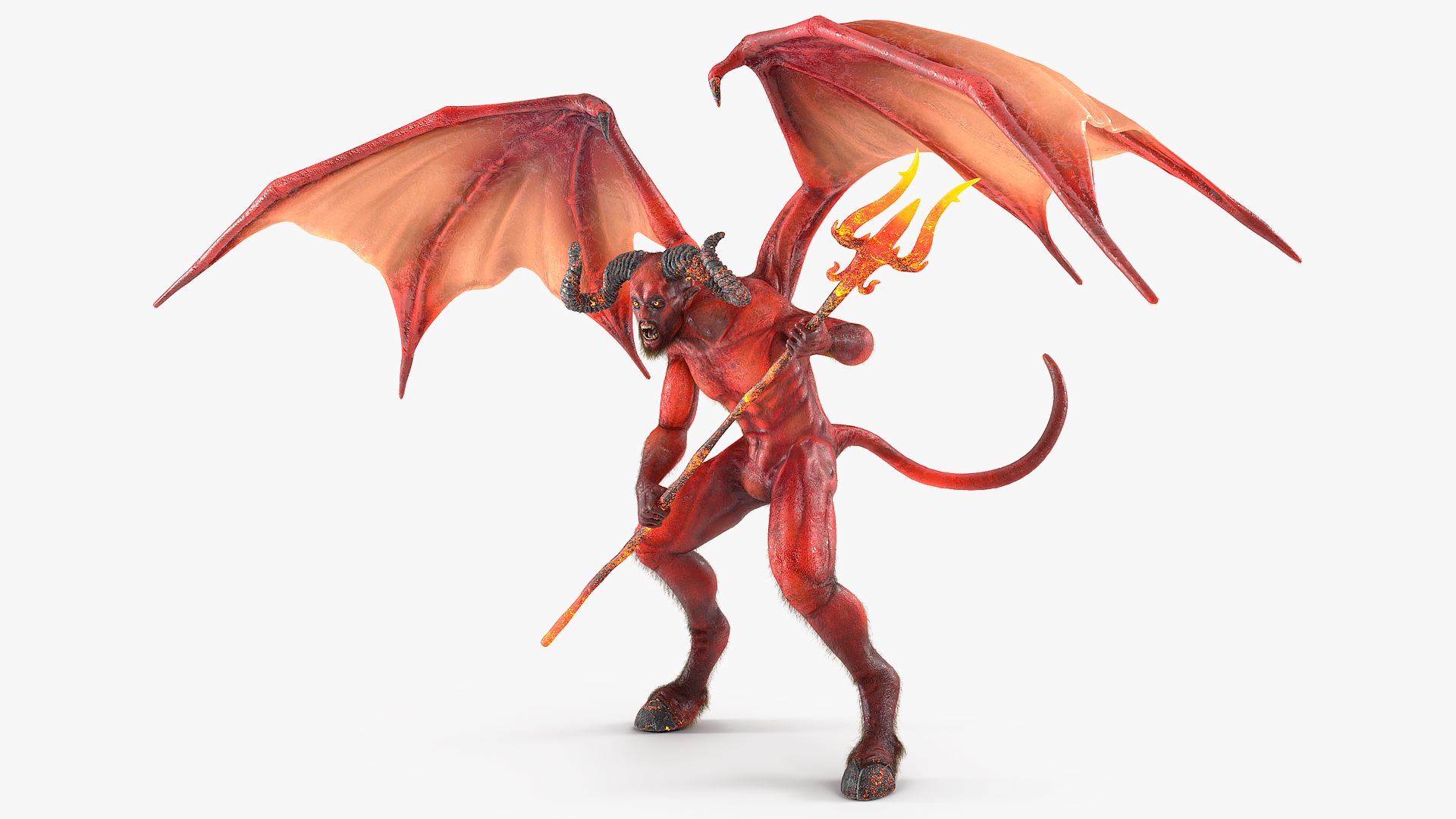 3D Devil Character with Trident Angry Pose Fur model