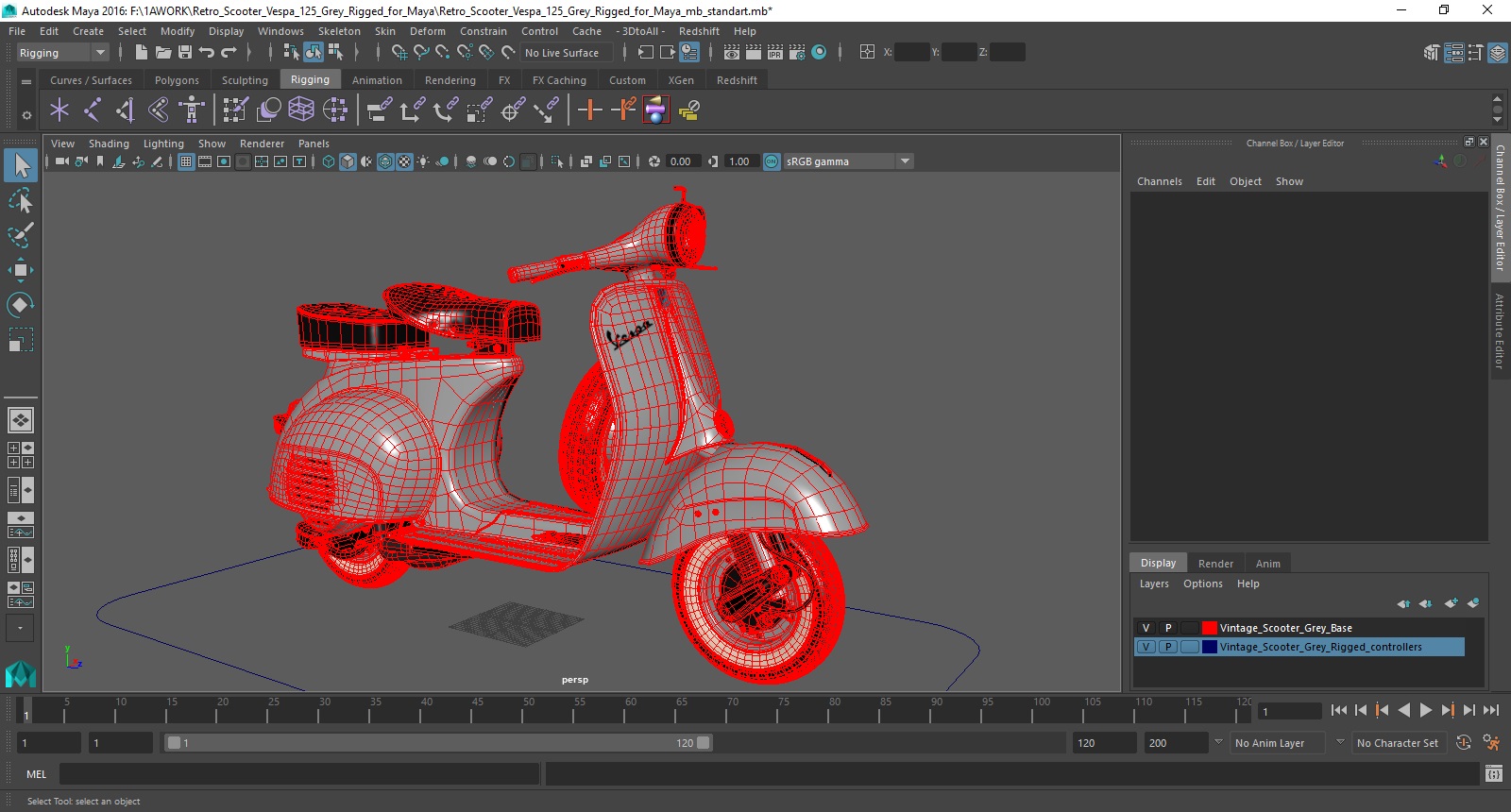 Retro Scooter Vespa 125 Grey Rigged for Maya 3D model