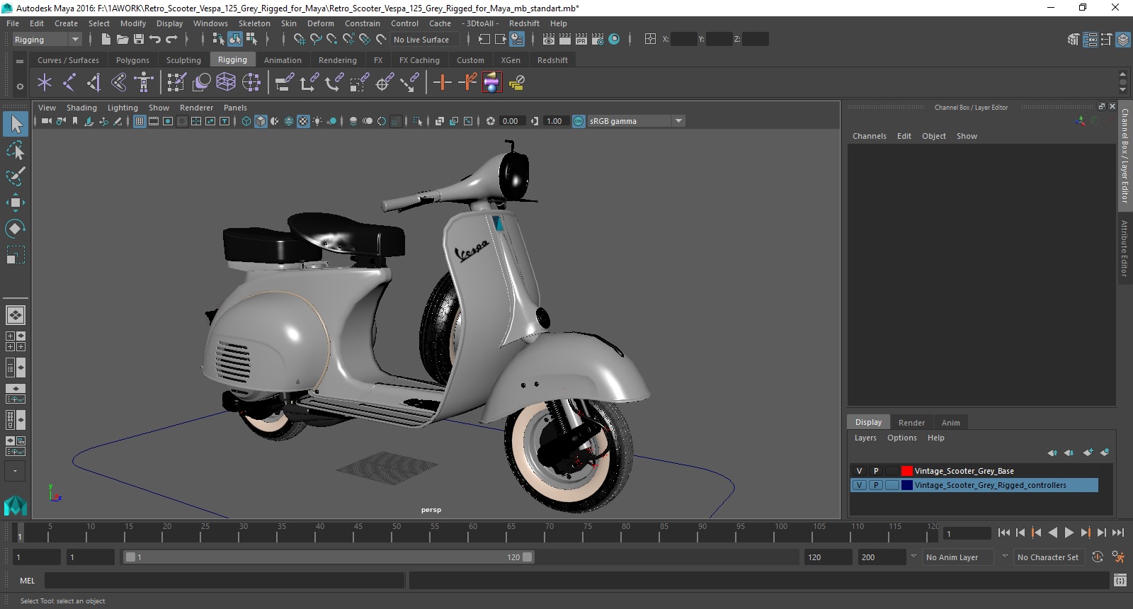 Retro Scooter Vespa 125 Grey Rigged for Maya 3D model