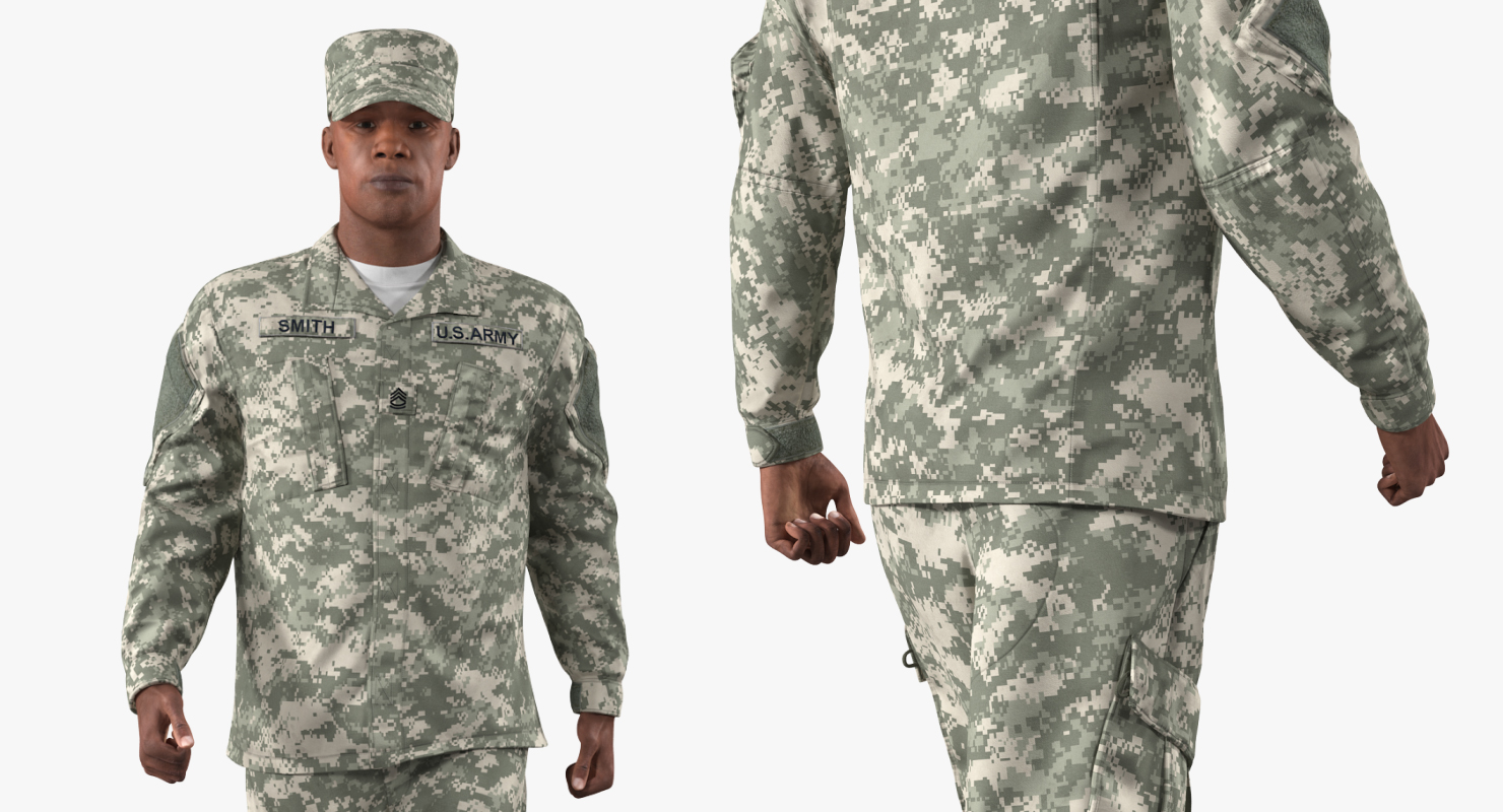 3D African-American US Army Soldier Fur Rigged model