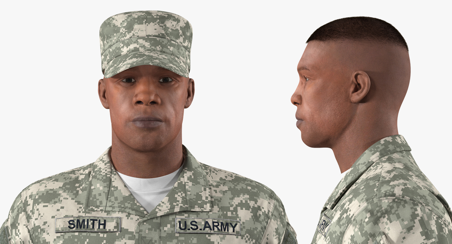 3D African-American US Army Soldier Fur Rigged model