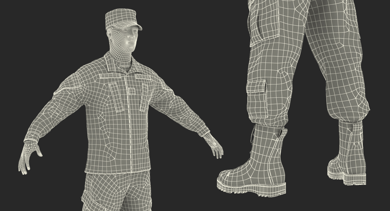 3D African-American US Army Soldier Fur Rigged model