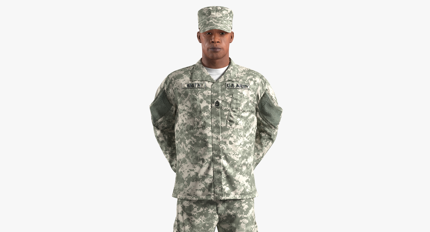 3D African-American US Army Soldier Fur Rigged model