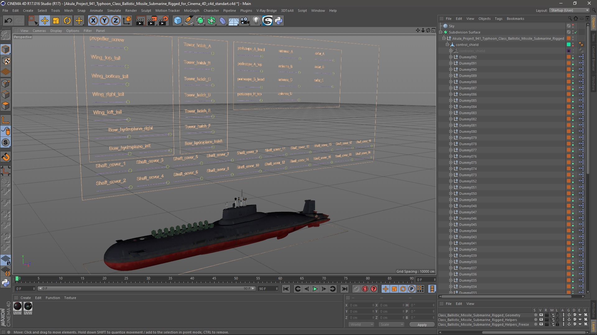 3D model Akula Project 941 Typhoon Class Ballistic Missile Submarine Rigged for Cinema 4D