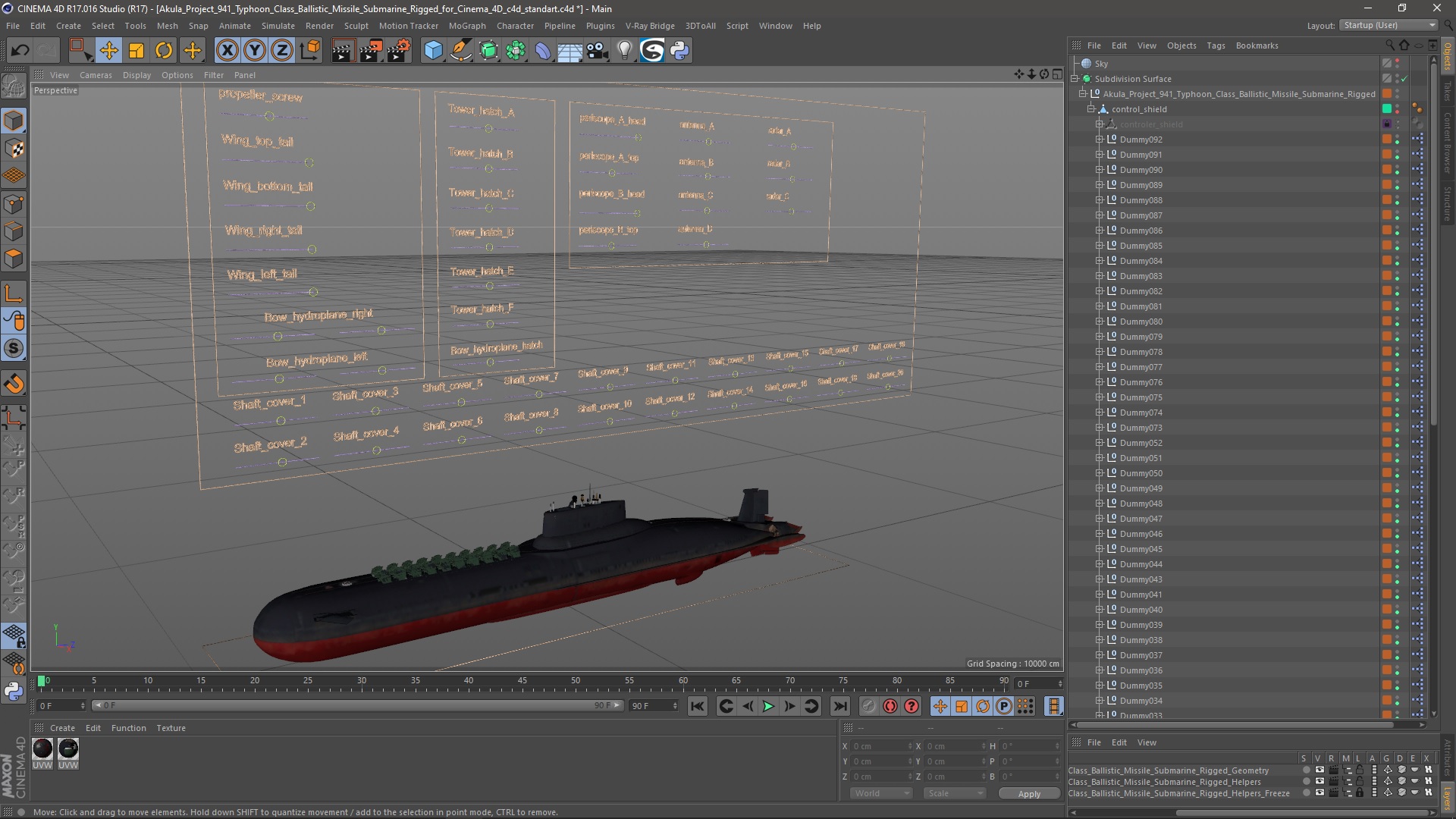 3D model Akula Project 941 Typhoon Class Ballistic Missile Submarine Rigged for Cinema 4D
