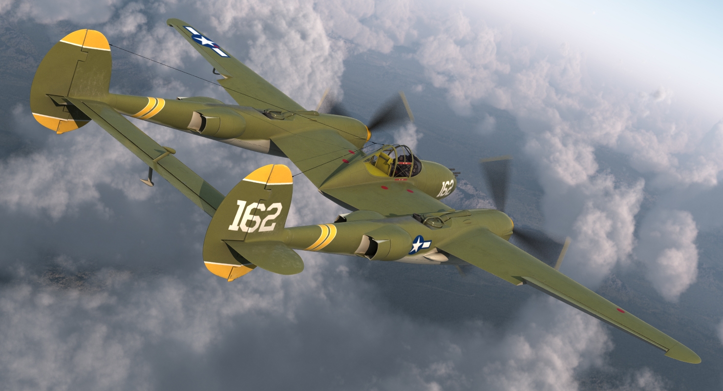 3D Lockheed P 38 Lightning US WWII Fighter Rigged