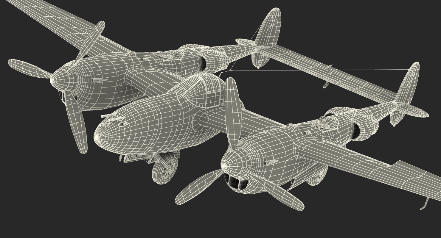 3D Lockheed P 38 Lightning US WWII Fighter Rigged