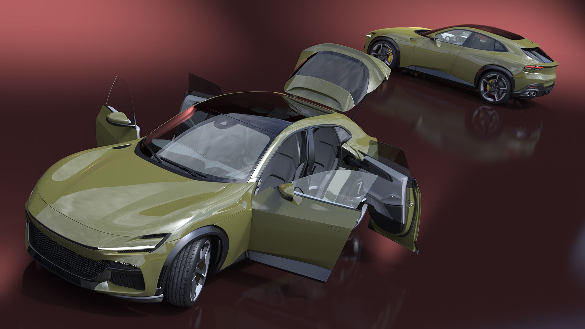 3D Extreme Sports Crossover Car Olive Rigged