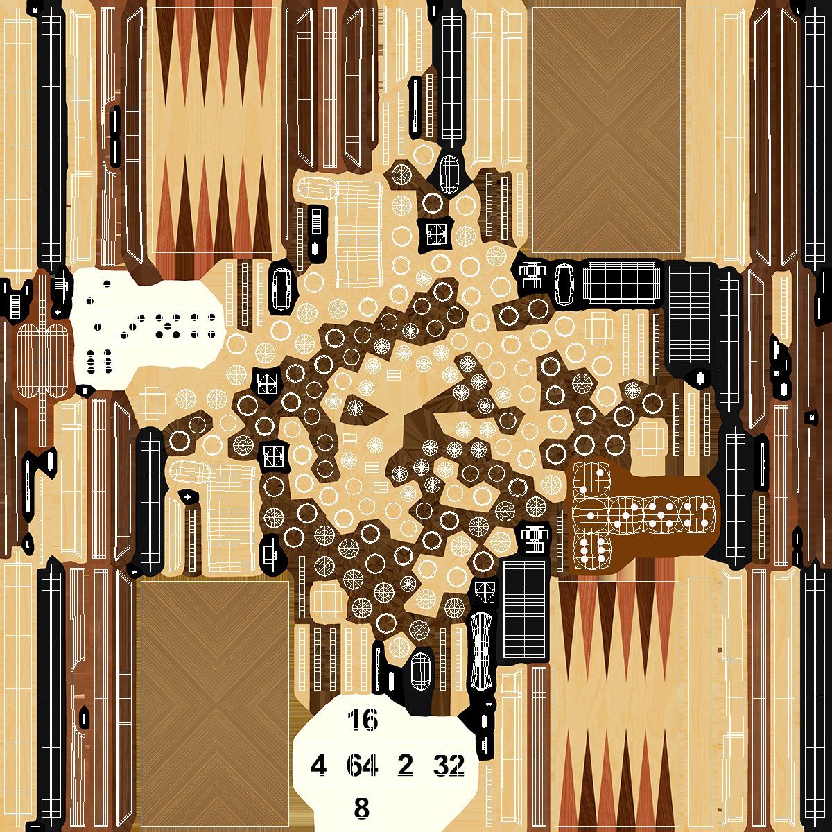 Wooden Backgammon Board Game Set 3D