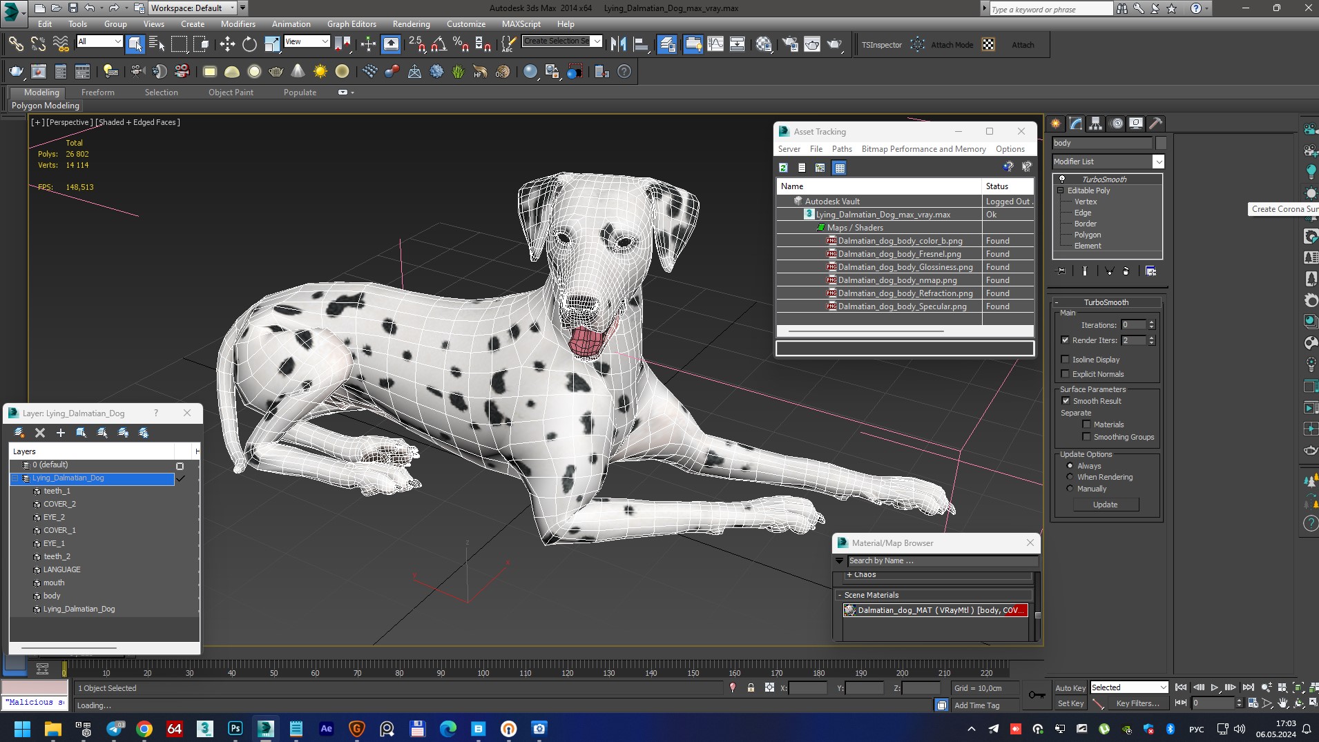 Lying Dalmatian Dog 3D model