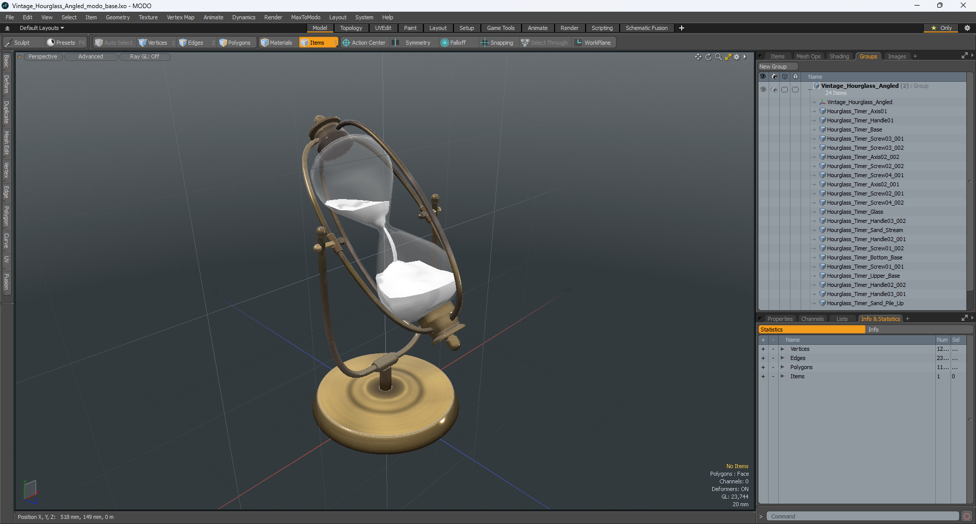 Vintage Hourglass Angled 3D model