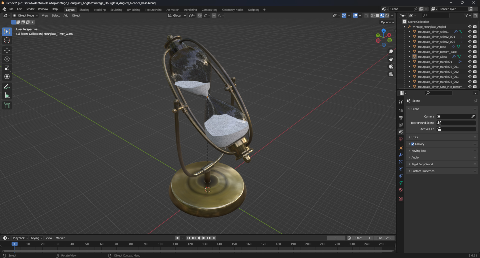 Vintage Hourglass Angled 3D model