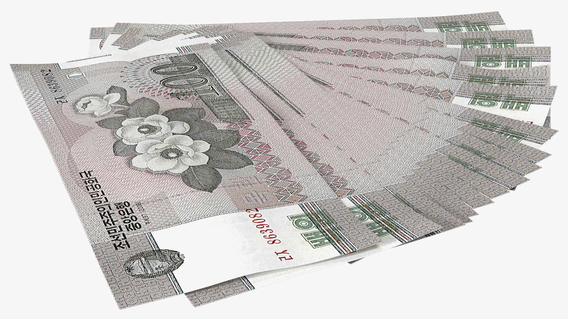 3D Fan of North Korea 100 Won Banknotes