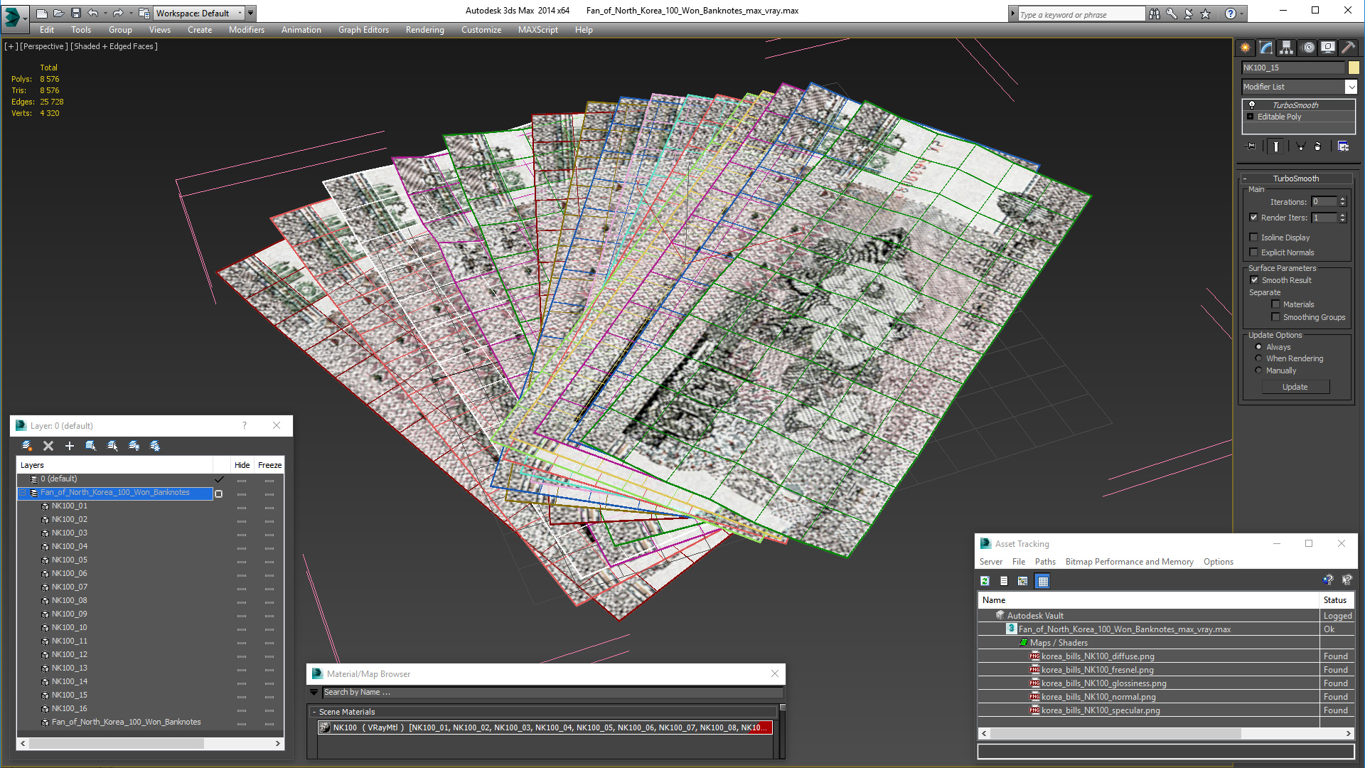 3D Fan of North Korea 100 Won Banknotes