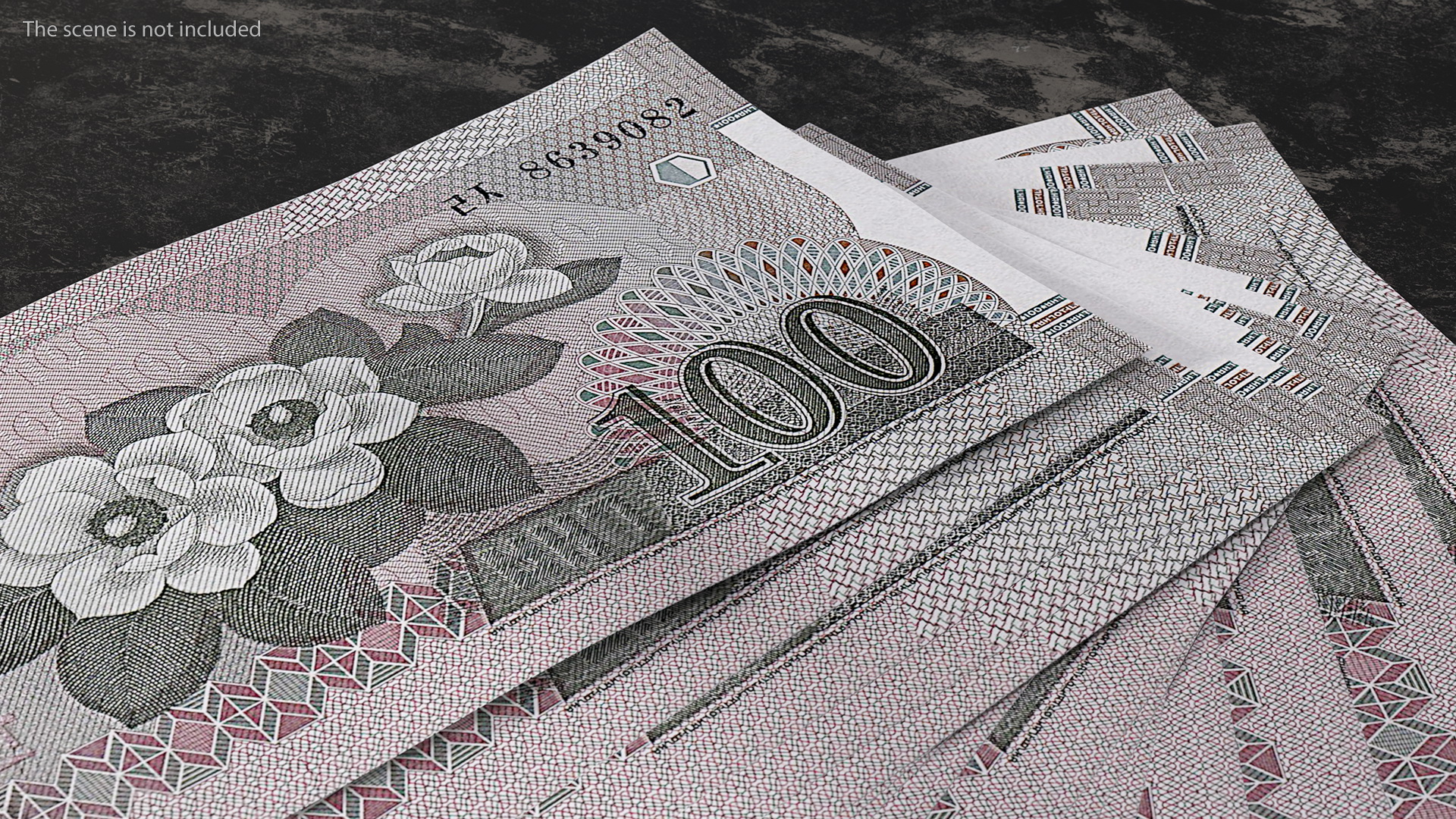 3D Fan of North Korea 100 Won Banknotes