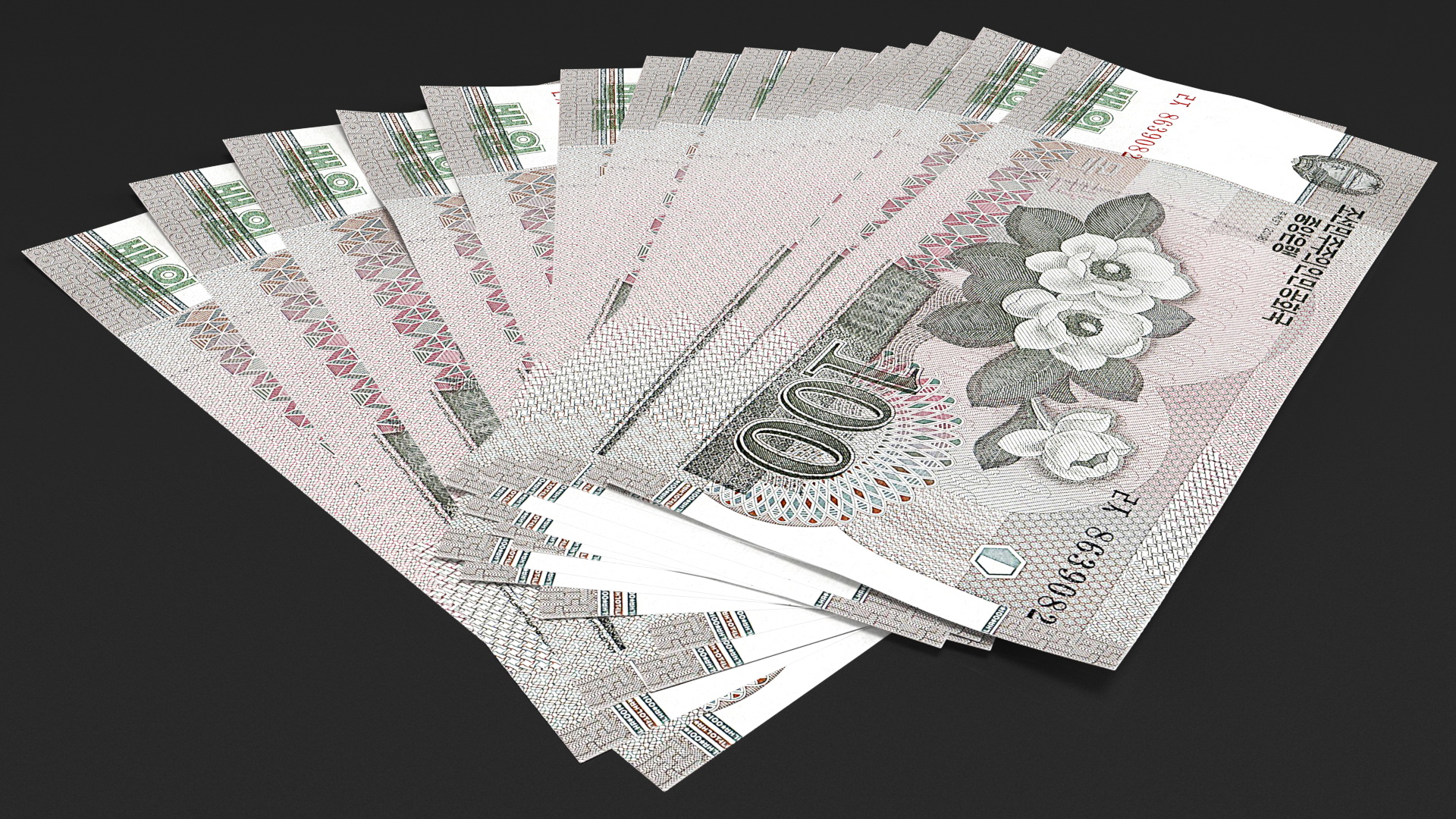 3D Fan of North Korea 100 Won Banknotes