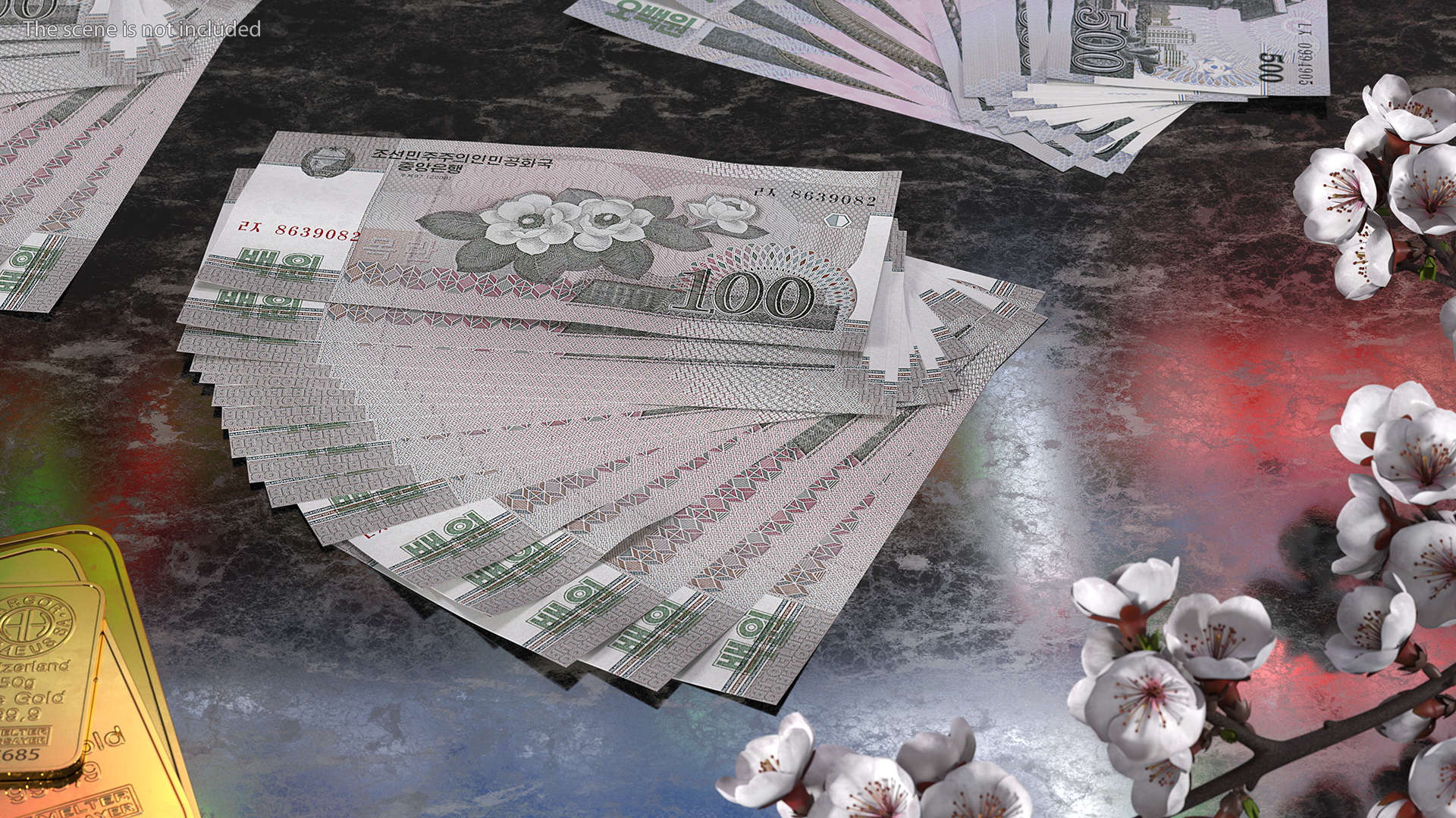 3D Fan of North Korea 100 Won Banknotes