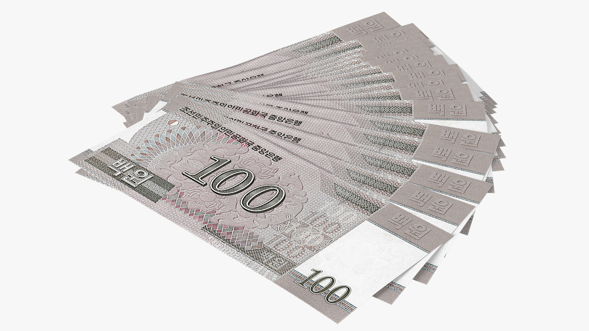 3D Fan of North Korea 100 Won Banknotes