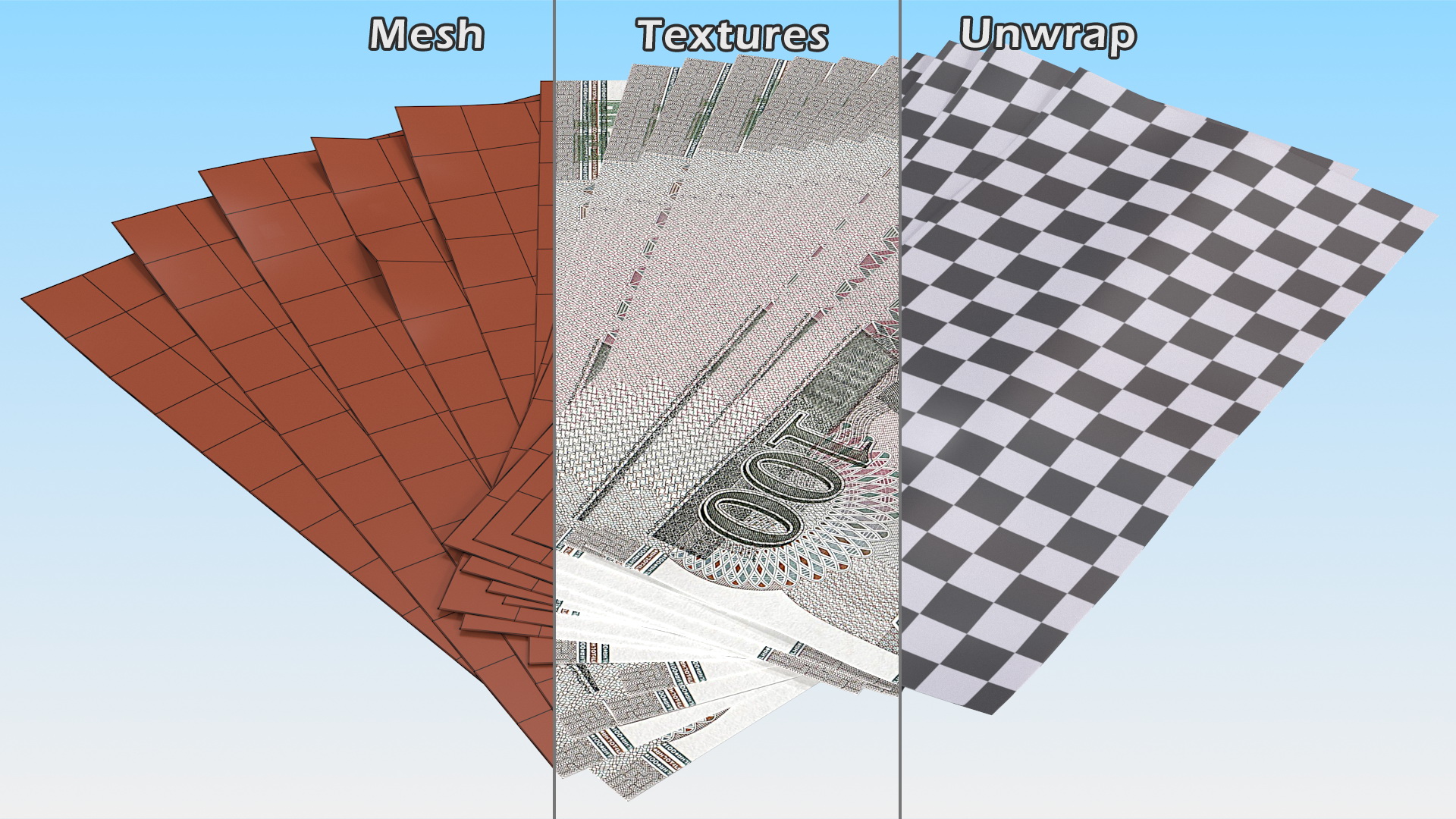3D Fan of North Korea 100 Won Banknotes
