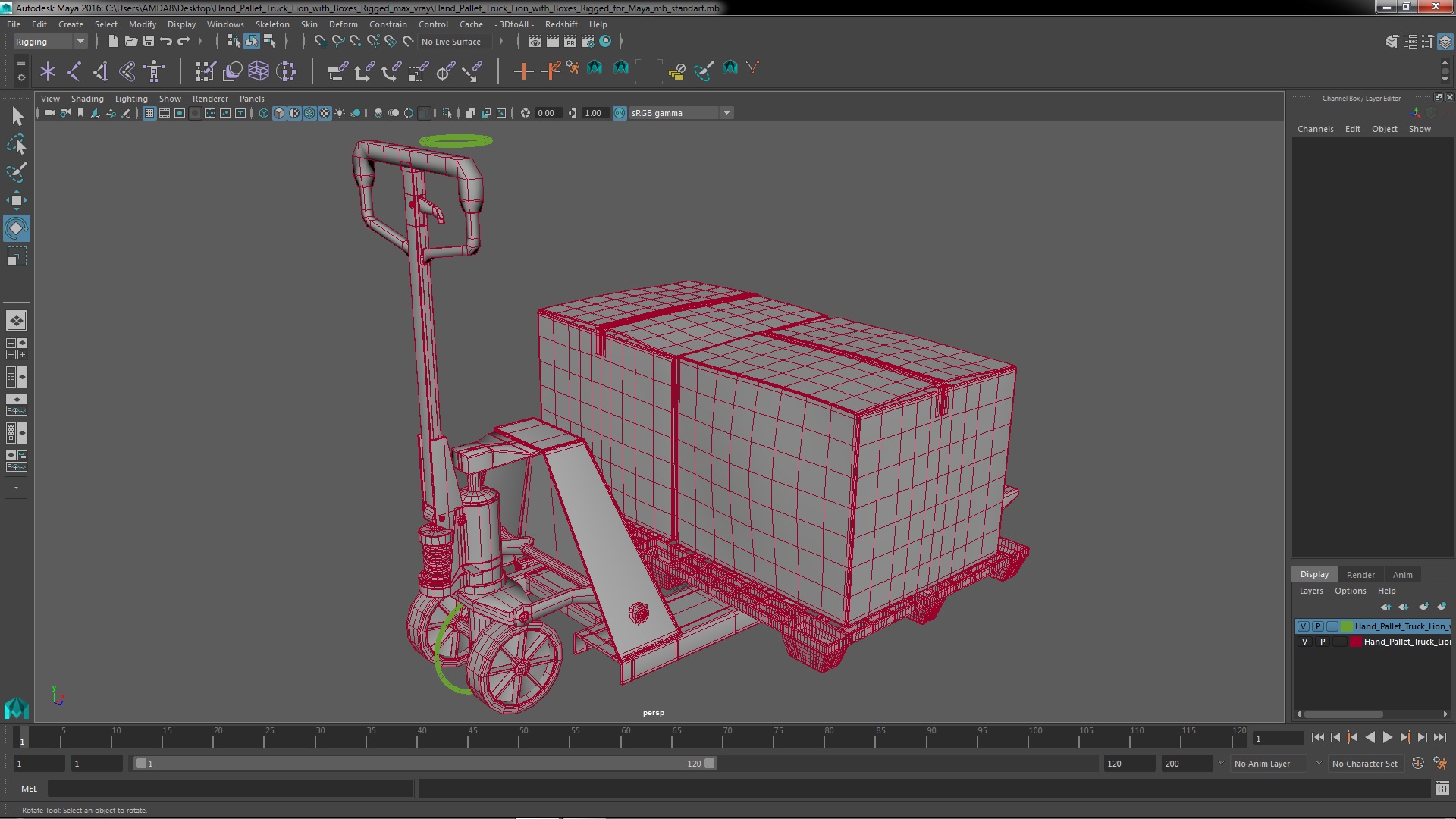 Hand Pallet Truck Lion with Boxes Rigged for Maya 3D model