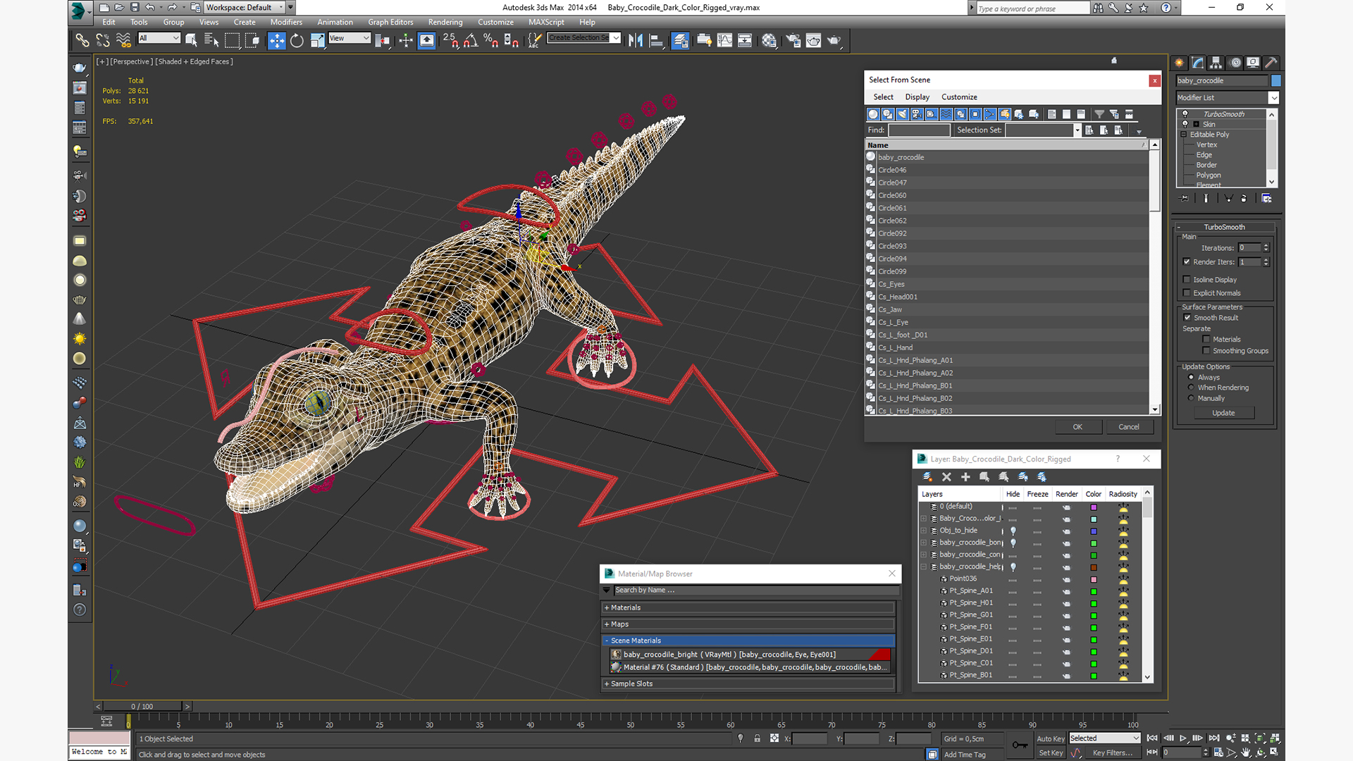 Baby Crocodile Dark Color Rigged 3D
