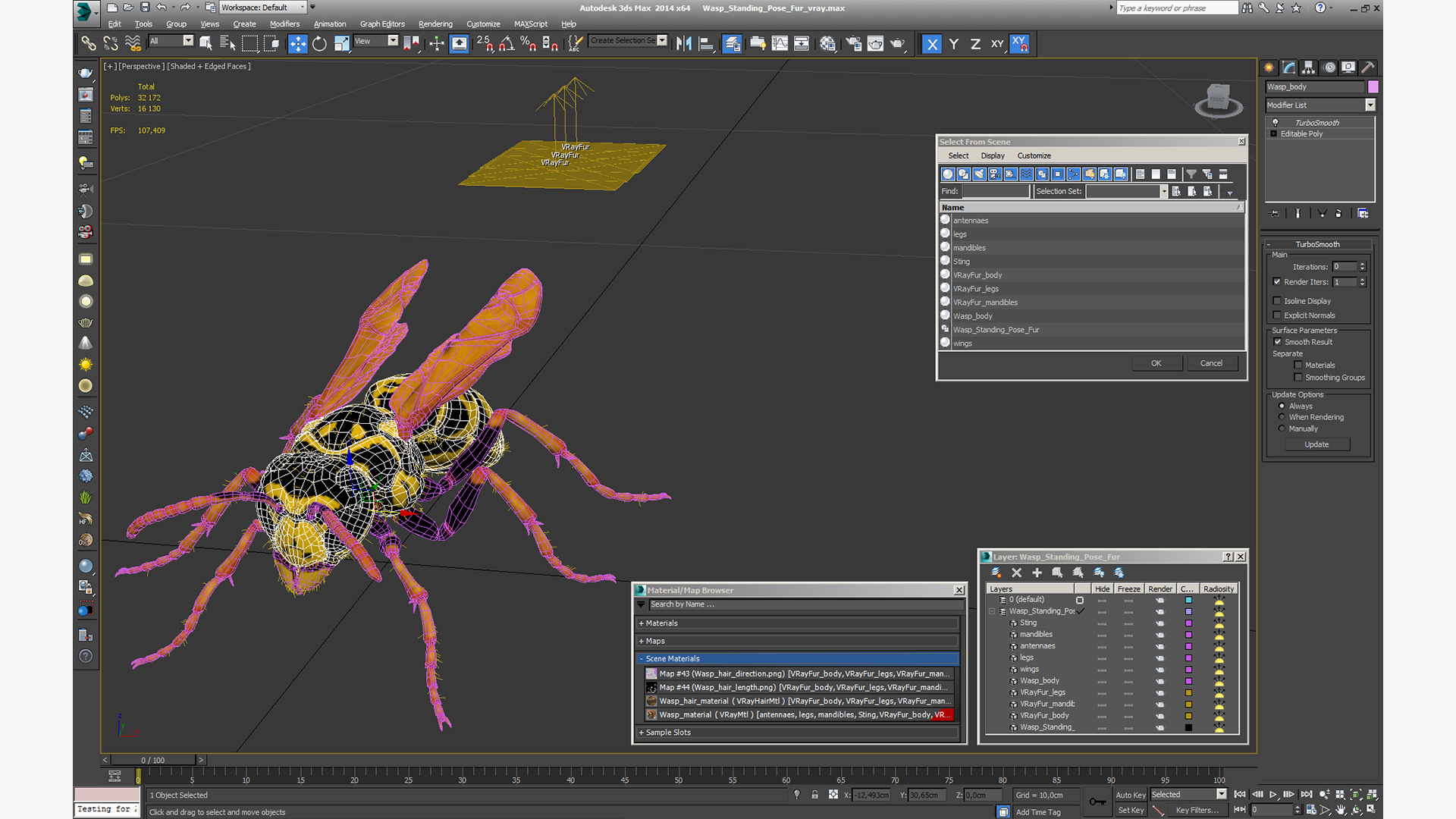 Wasp Standing Pose Fur 3D