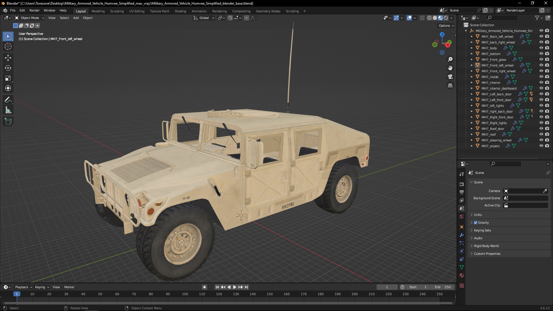 Military Armored Vehicle Humvee Simplified 3D